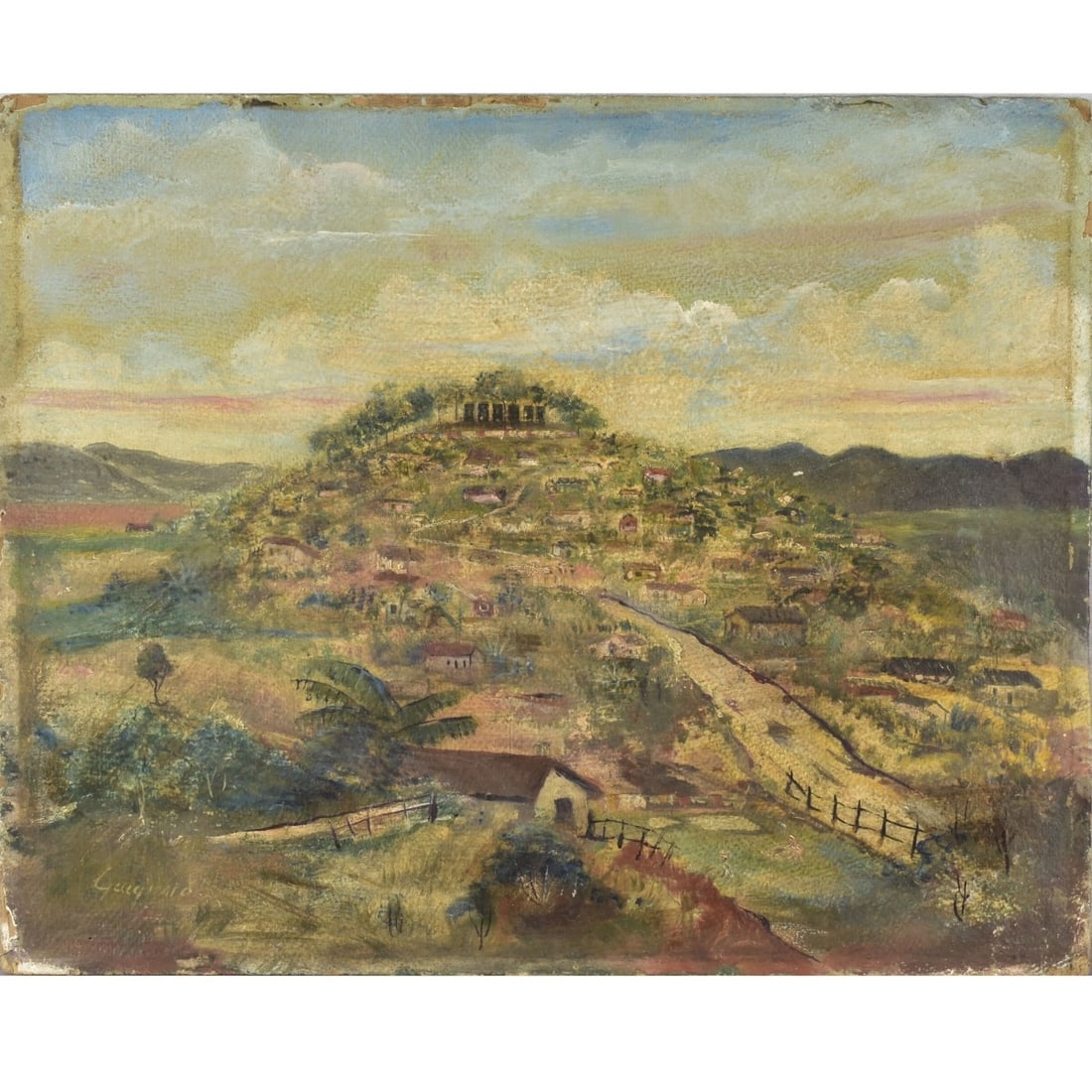 Alberto da Veiga Guignard, Brazilian: Alberto da Veiga Guignard, Brazilian (1896-1962) Oil on Panel of a Hillside Landscape. Unframed. Signed bottom left-hand corner. Measures: 16" high, 19-1/4" wide. Kodner Galleries offers phone and