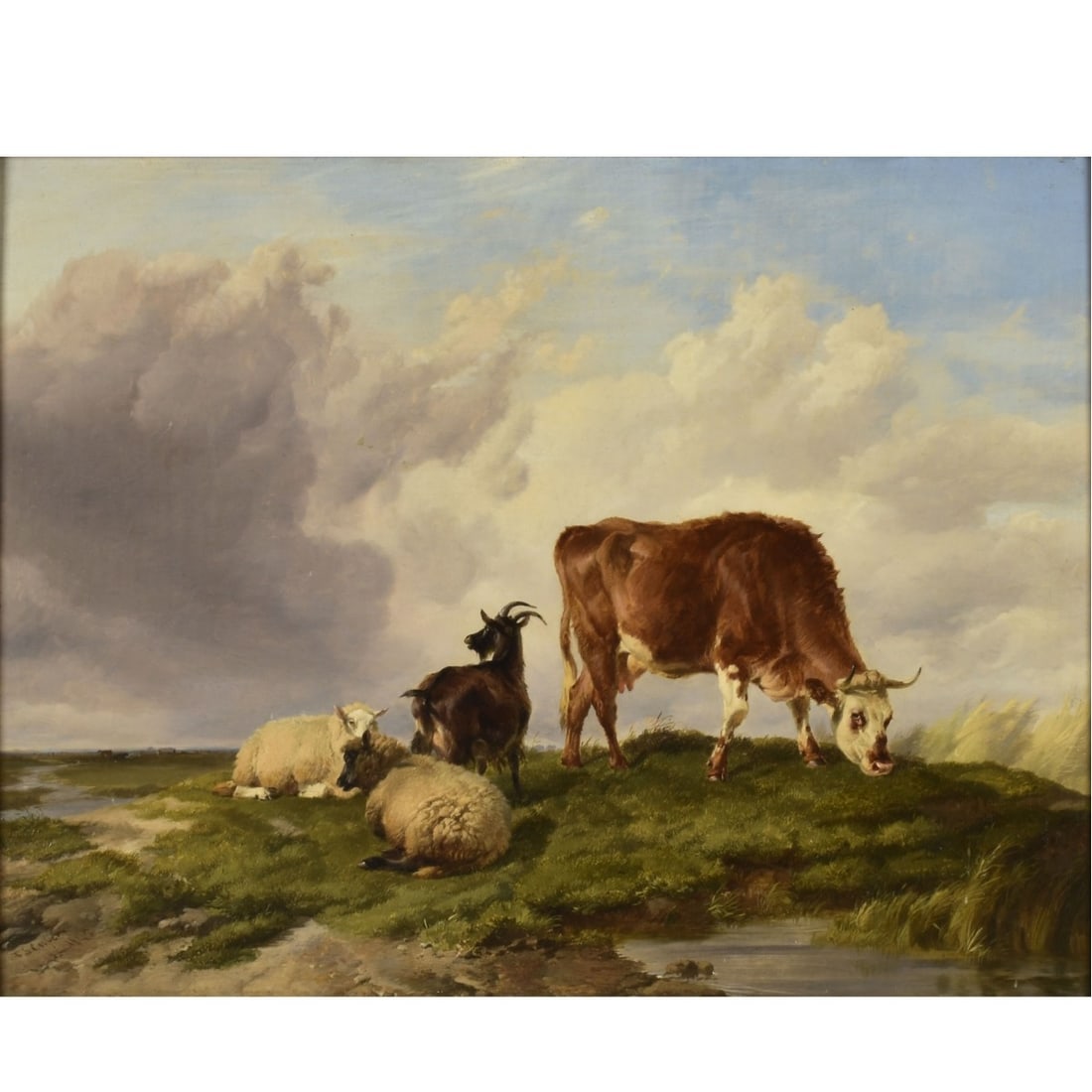 Thomas Sidney Cooper, British (1803-1902): Thomas Sidney Cooper, British R. A. (1803-1902) Oil on Panel of Cattle Grazing. Framed. Signed and dated Kodner Galleries offers phone and absentee bidding at a low, flat 21% buyer’s premium