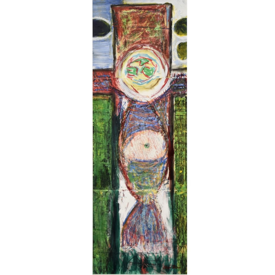 Alan Davie, C.B.E. R.A., Scottish (1920-2014): Alan Davie, C.B.E. R.A., Scottish (1920-2014) Gouache Collage. Matted and framed. Signed bottom right-hand corner. Image area measures: 41-1/2" high, 13-1/2" wide, frame measures: 47-1/2" high,