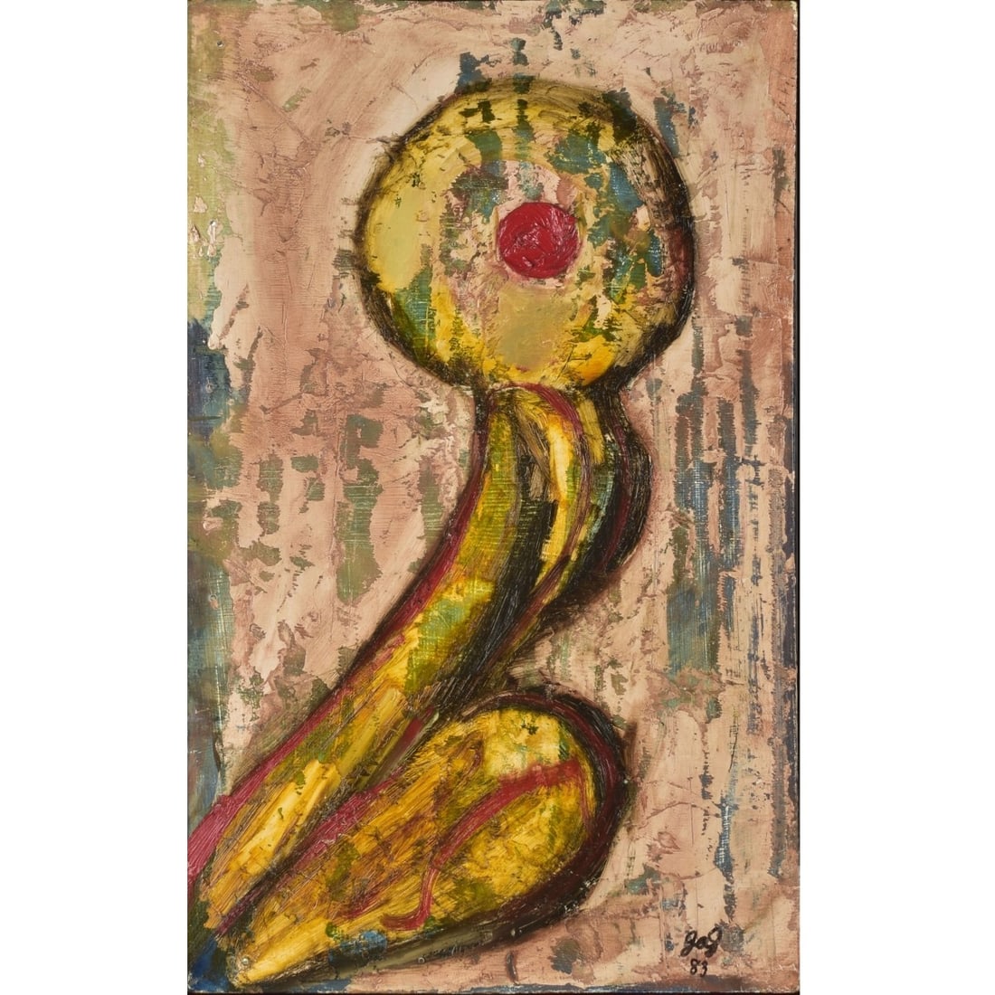 John-Anthony Scandrich Abstract Oil: John-Anthony Scandrich Abstract Oil on Masonite Initialed and Dated Bottom right-hand Corner. Image area measures: 20" high, 12" wide, frame measures: 26" high, 18" wide. Kodner Galleries offers