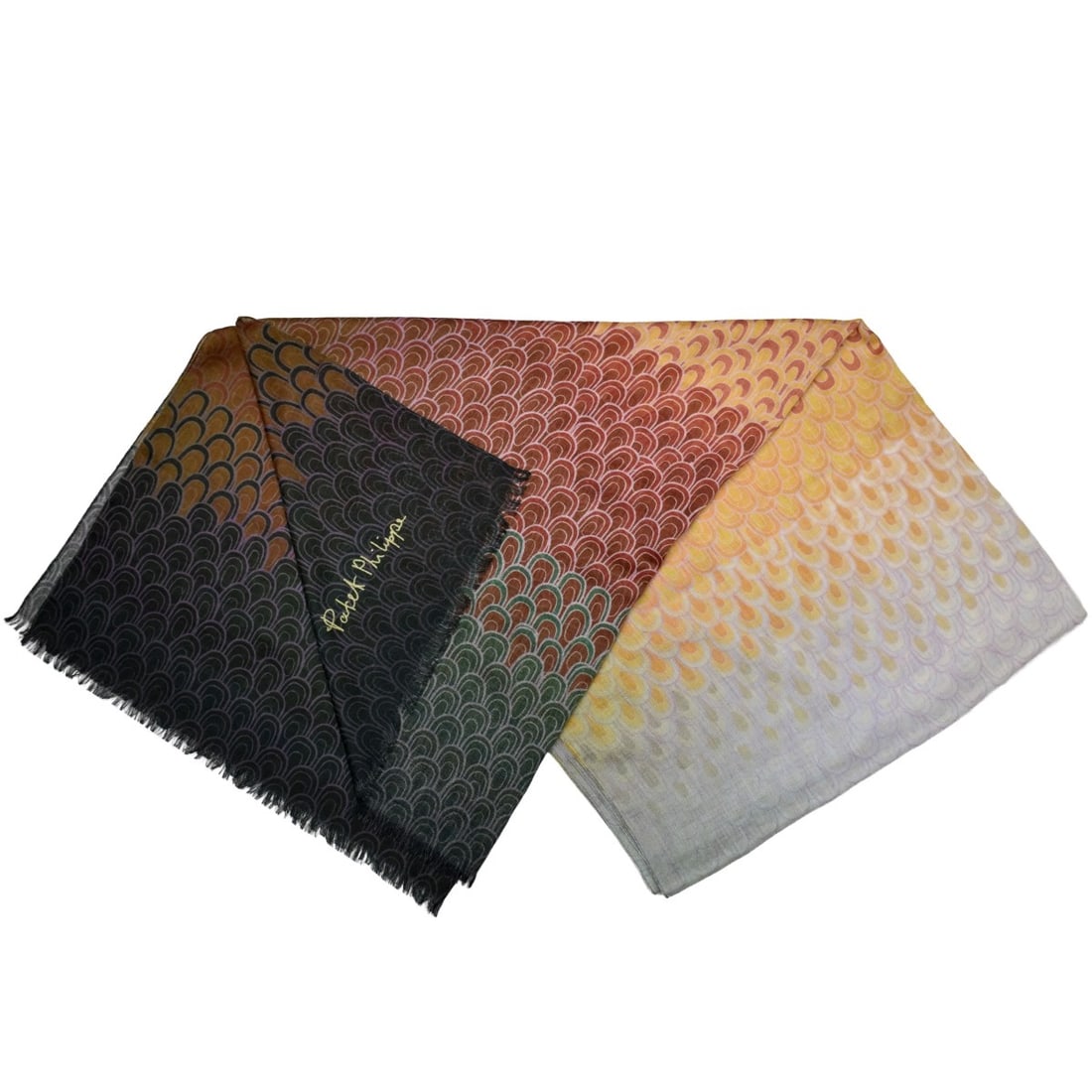 Patek Philippe Pashmina Scarf / Stole: Large Patek Philippe Fine Pashmina Cashmere Scarf / Stole. Signed. Measures 78" x 72". Kodner Galleries offers phone and absentee bidding at a low, flat 21% buyer’s premium without surcharge or