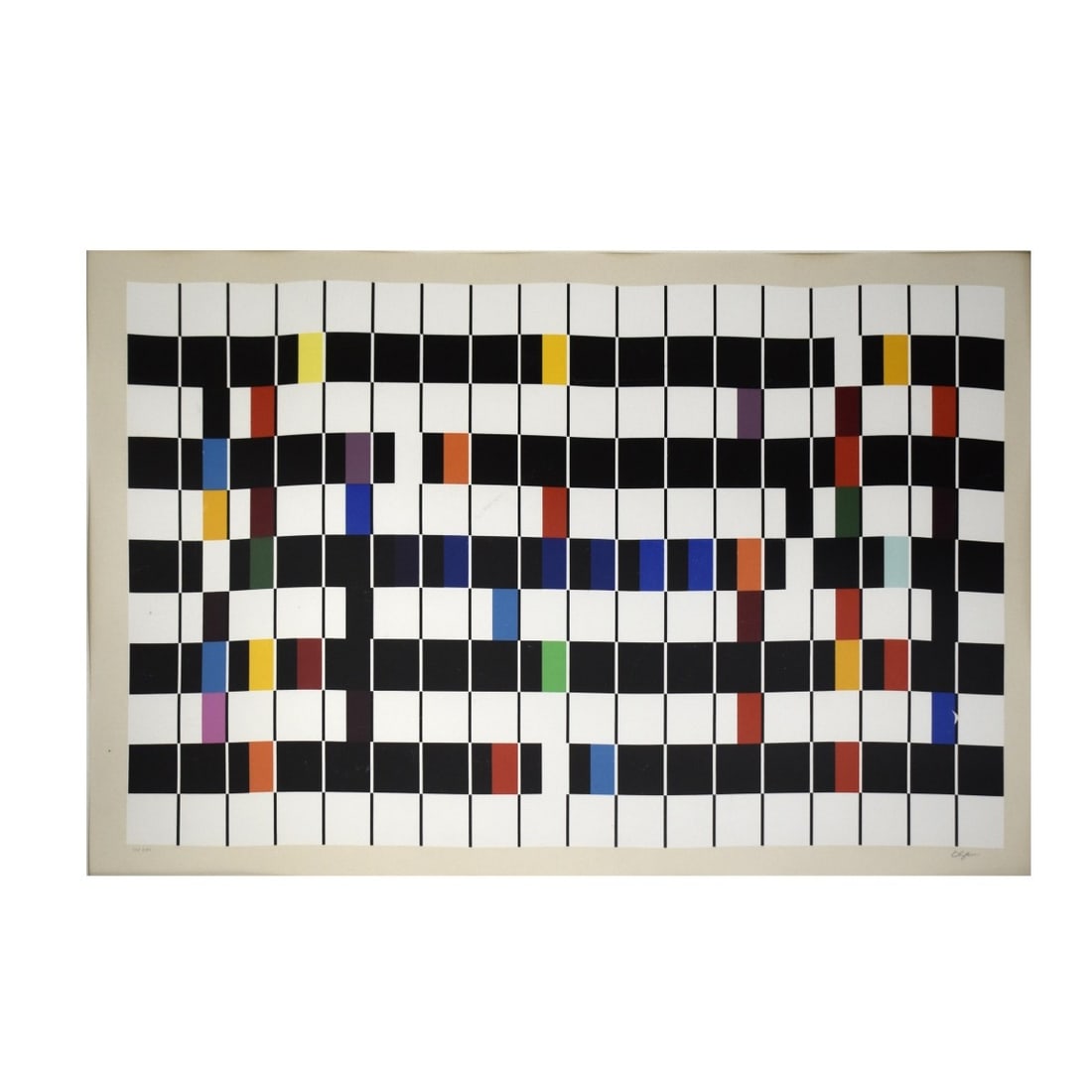 Yaacov Agam, Israeli/American (b. 1928): Yaacov Agam ( Israeli, b. 1928) "Variations" silk screen agamagram on paper. Framed under glass. Artist signed bottom right and corner in pencil and numbered "135/180" in pencil bottom left hand