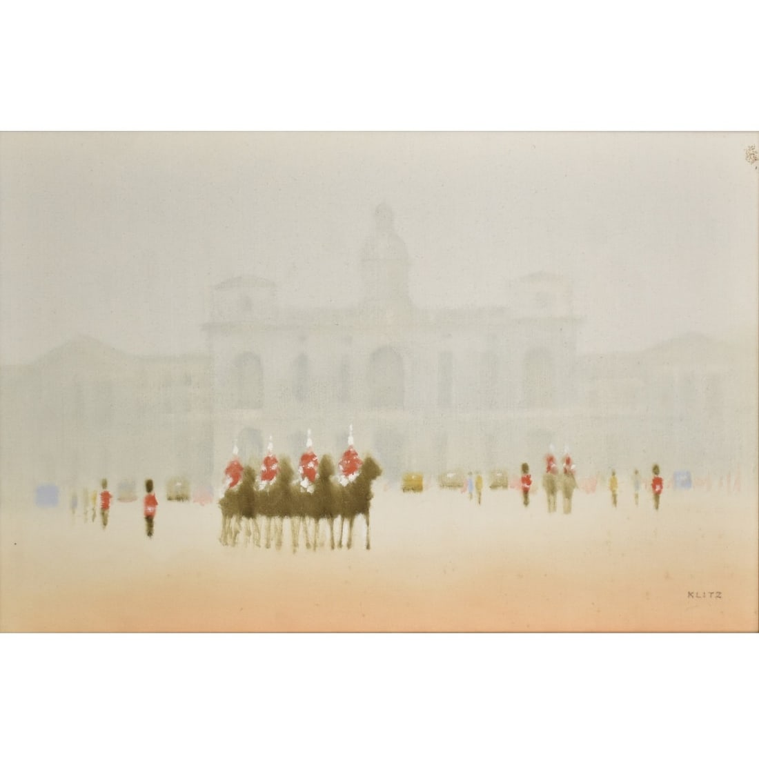 Anthony Klitz, English (1917-2000): Anthony Klitz, English (1917-2000) oil on Canvas, The Queens Guard. Signed lower right. Measures 24" H, 36" W; frame measures 28" H, 39-3/4" W. Kodner Galleries offers phone and absentee bidding at a