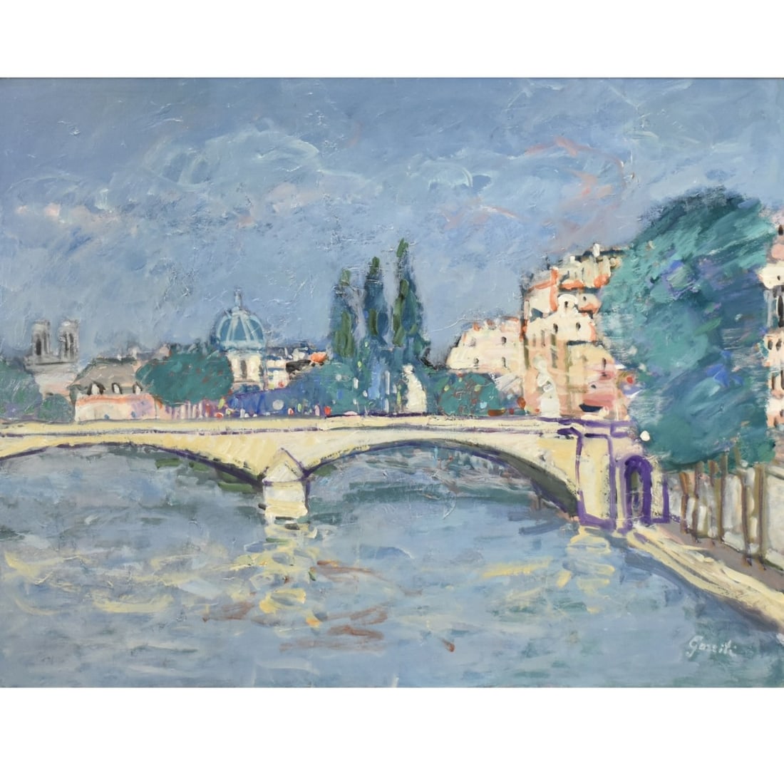 Gilles Gorriti, French (b1939): Gilles Gorriti, French (b1939), Oil on Canvas, Paris Scene. Signed lower right. Measures (sight): 28-1/2" H, 36" W, frame measures 32-3/4" H, 40-1/4" W. Provenance: Wally Findlay Galleries. Kodner