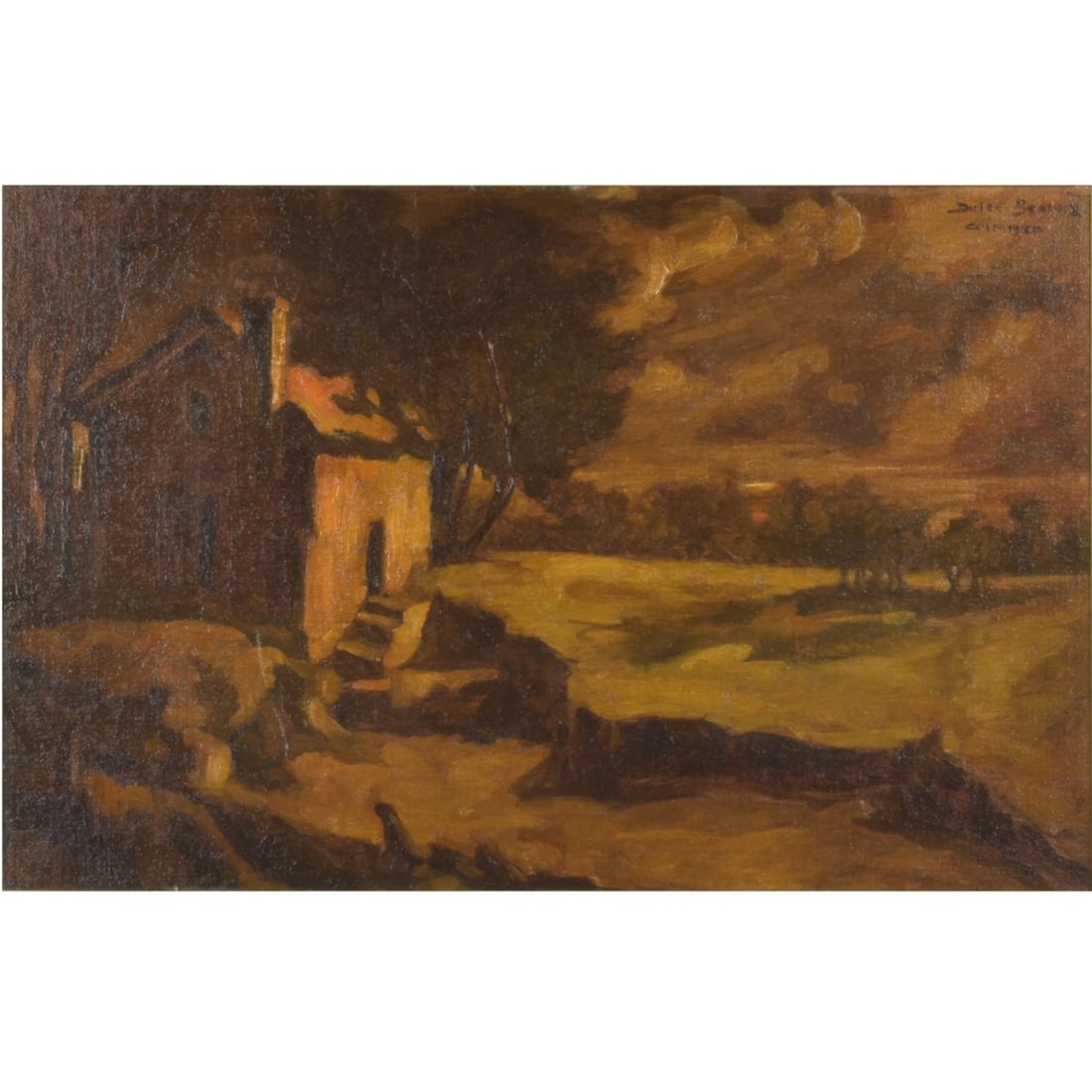 Dulce Beatriz, Spanish/Cuban (1931-2021): Dulce Beatriz, Spanish/Cuban (1931-2021) Oil on Masonite, "Sunset Columbra". Signed upper right. Measures 16" H, 24" W; frame measures 23" H, 31-1/2" W. Kodner Galleries offers phone and absentee
