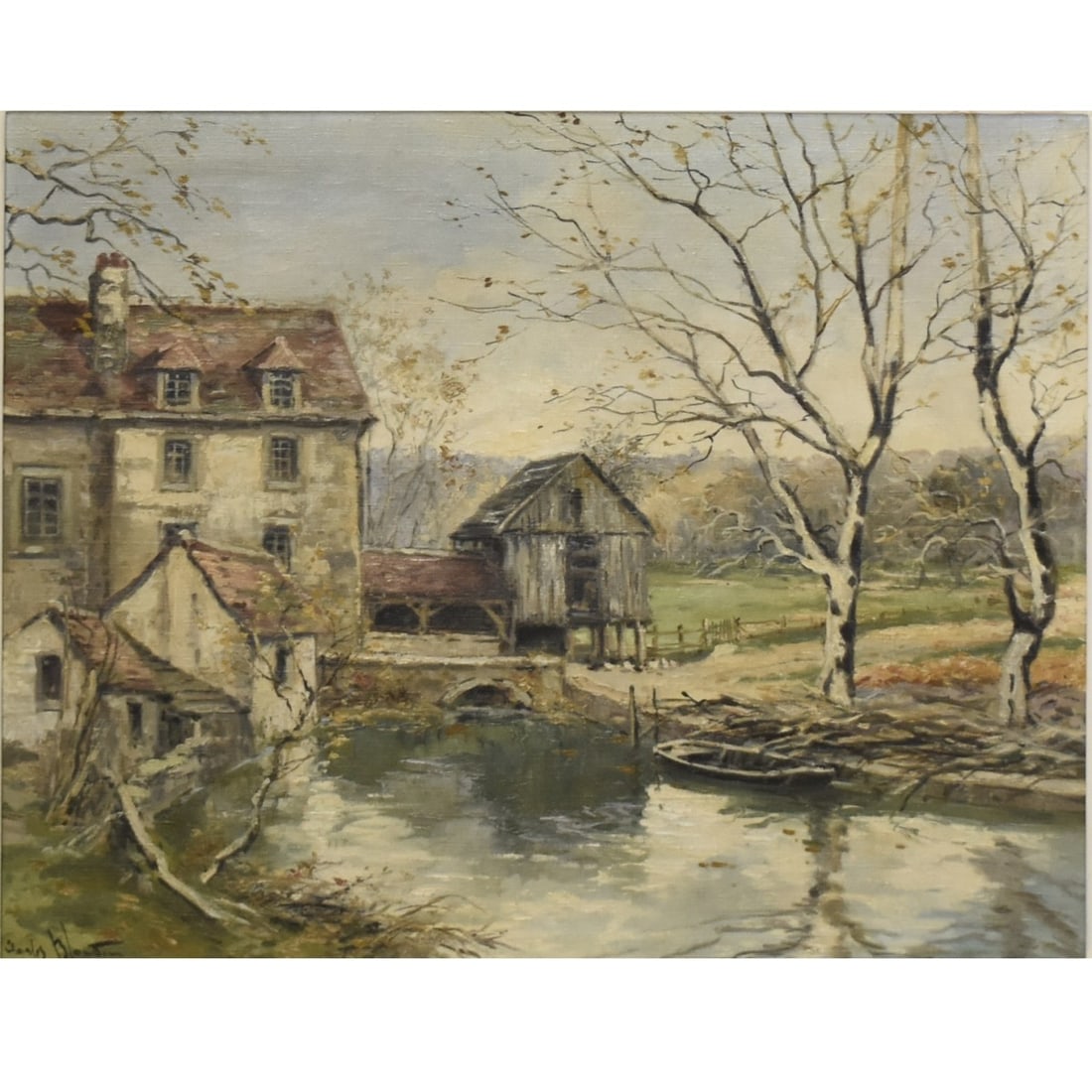 Charles Blondin, French (1913–1991): Charles Blondin, French (1913–1991), Oil on Canvas, French Mill Scene. Signed lower left. Signed and titled to verso. Measures 21-1/2" H, 23-3/4" W; frame measures 27-3/4 H, 33" W. Kodner Galleries