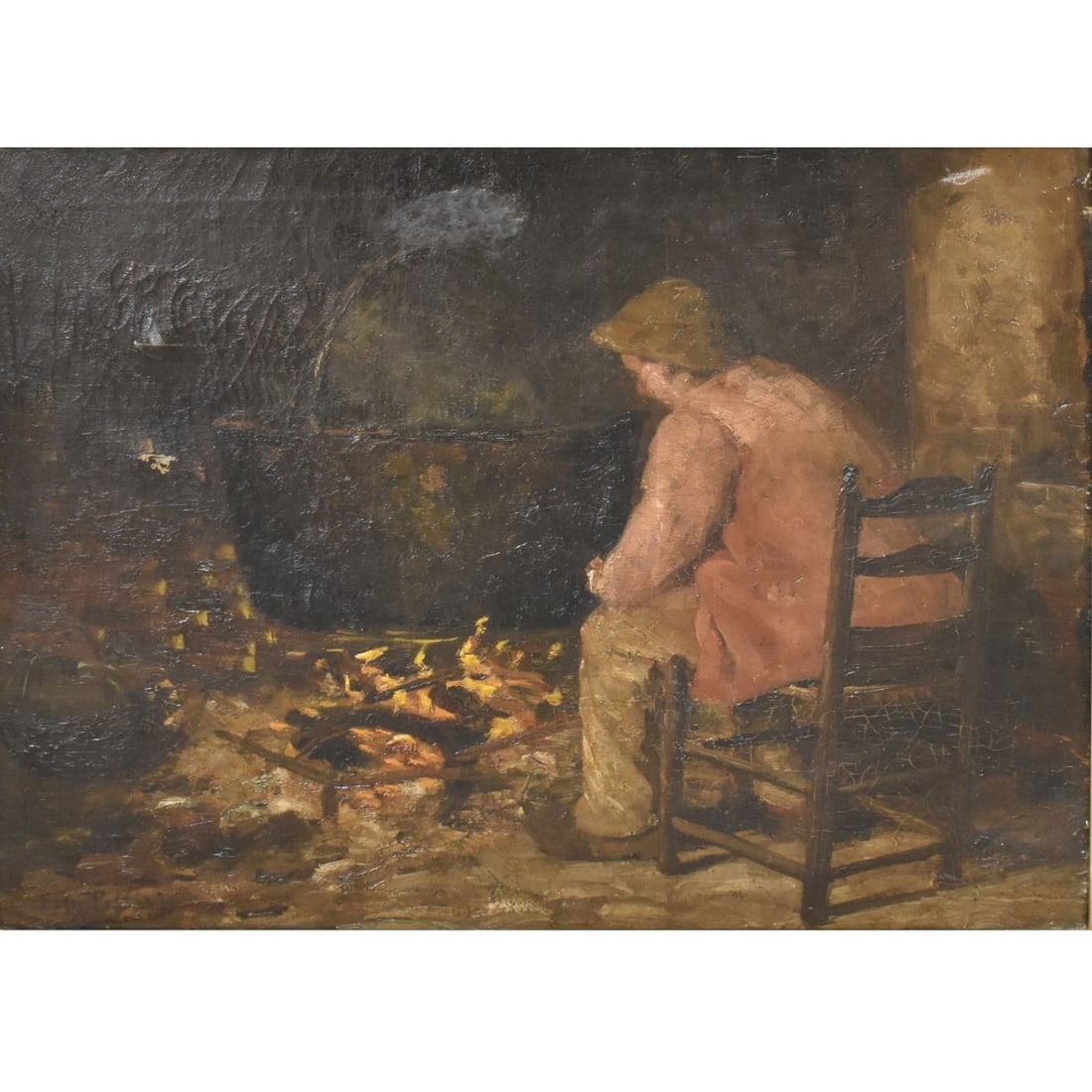 Evert Pieters, Dutch (1856–1932): Evert Pieters, Dutch (1856–1932), Oil on Canvas, Seated Man by the Fireside. Signed lower left, brass name plate to frame. Measures 24-1/4" H, 29-1/4" W; frame measures 29-3/4" H, 35" W. Kodner