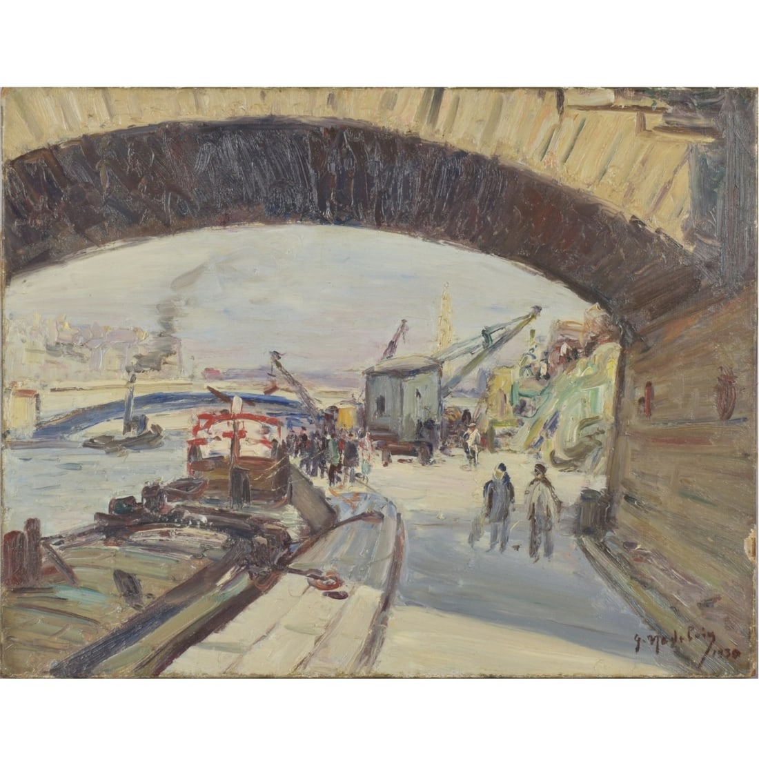 Gustave Madelain, French (1867–1944): Gustave Madelain, French (1867–1944), Oil on Canvas. Signed and dated 1930 lower right. Titled (illegible) and dated April 1930 to verso. Measures 13-1/2" H, 17" W. Kodner Galleries offers phone