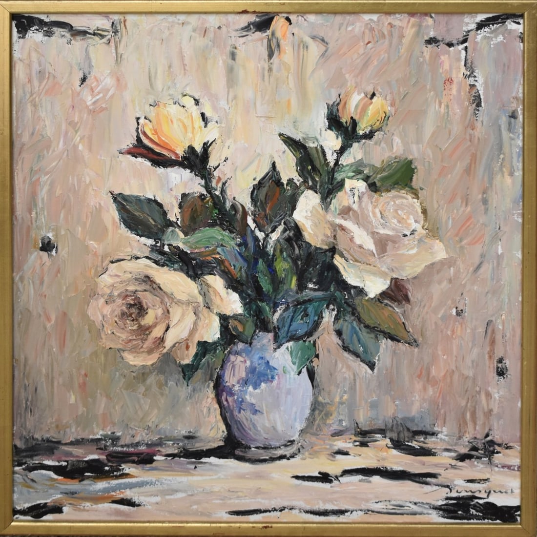 Georges Bousquet, French (1904–1976): Georges Bousquet, French (1904–1976), Oil on Canvas, "Les Roses", Signed lower right. Measures 30" H, 26" W; frame measures 31" H, 27-1/8" W. Kodner Galleries offers phone and absentee bidding at a