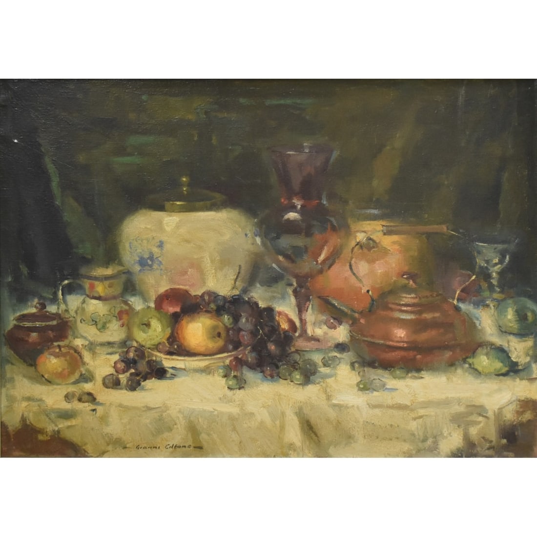 Gianni Cilfone, American (1908–1990): Gianni Cilfone, American (1908–1990), Oil on Canvas, "Still Life". Signed lower center. Signed and titled to verso. Measures 30-3/4" H, 37-1/4" W. Kodner Galleries offers phone and absentee bidding