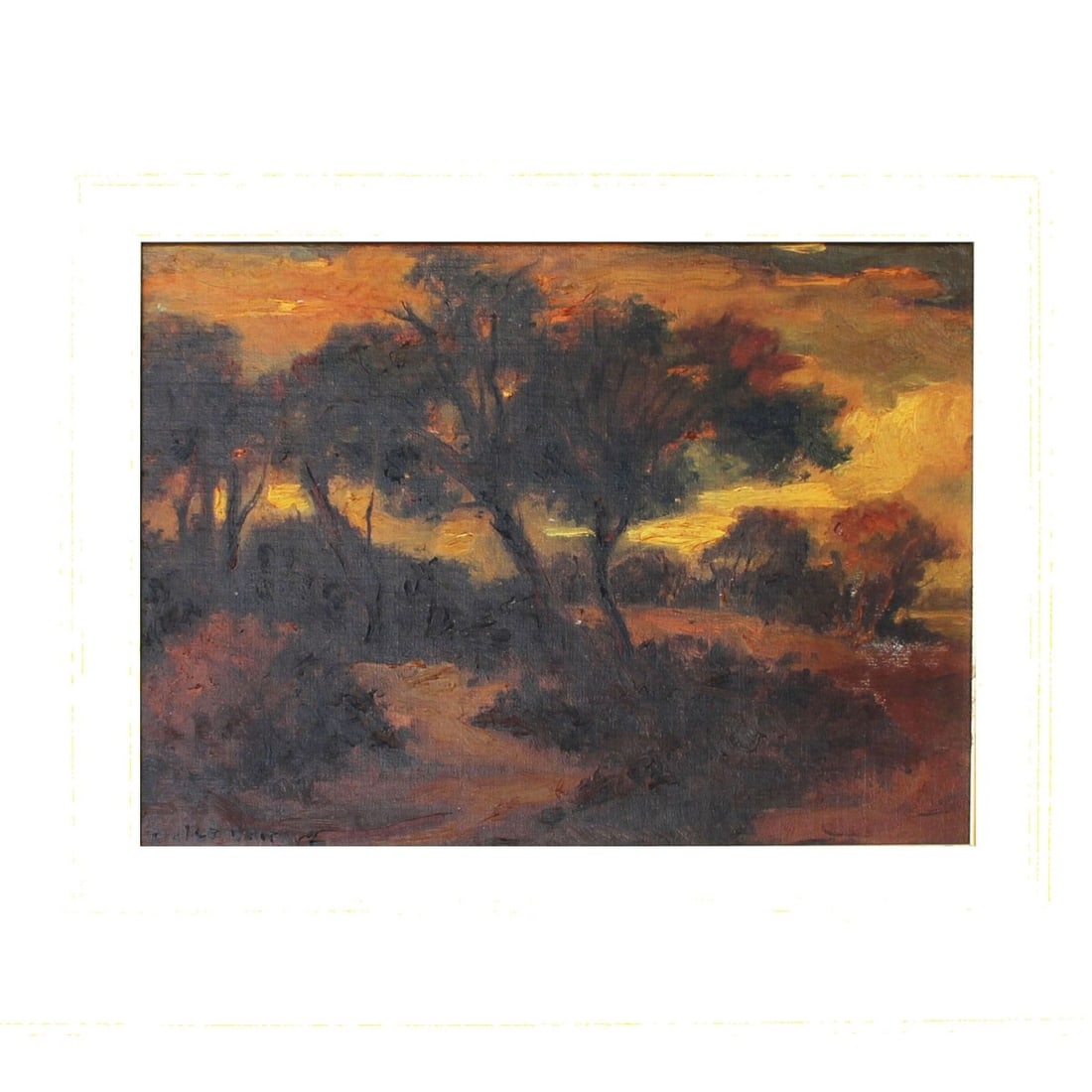 Dulce Beatriz, Spanish/Cuban (1931-2021): Dulce Beatriz, Spanish/Cuban (1931-2021), Oil on Panel, Landscape at Sunset. Signed lower left. Measures 12" H, 16" W; frame measures 18-3/4" H, 23" W. Kodner Galleries offers phone and absentee