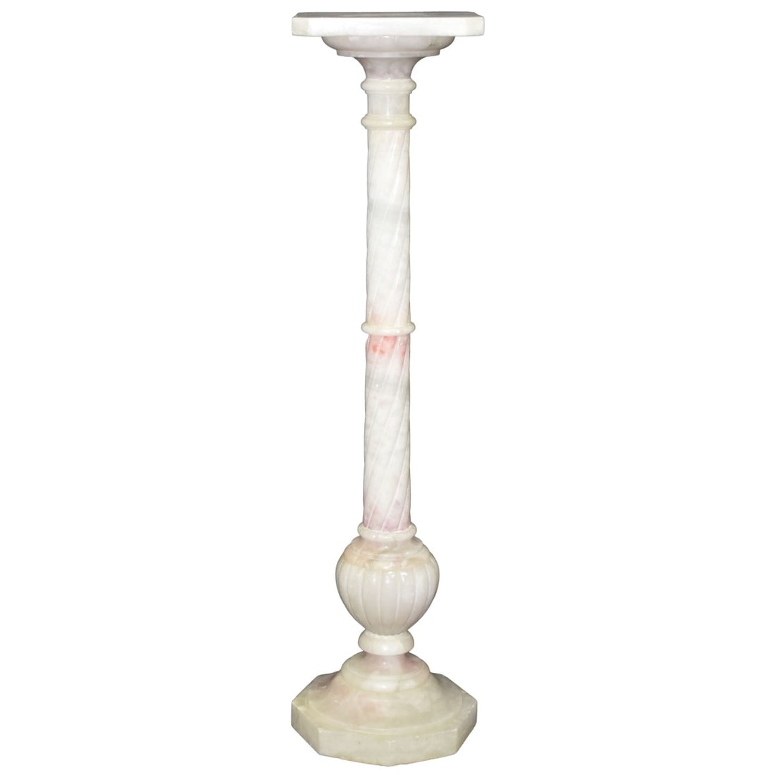 Art Nouveau Style Plant Stand: Art Nouveau Style Alabaster Plant Stand. Measures: 36" high, top measures: 3/4" thick, 8-3/4" square. Kodner Galleries offers phone and absentee bidding at a low, flat 21% buyer’s premium without