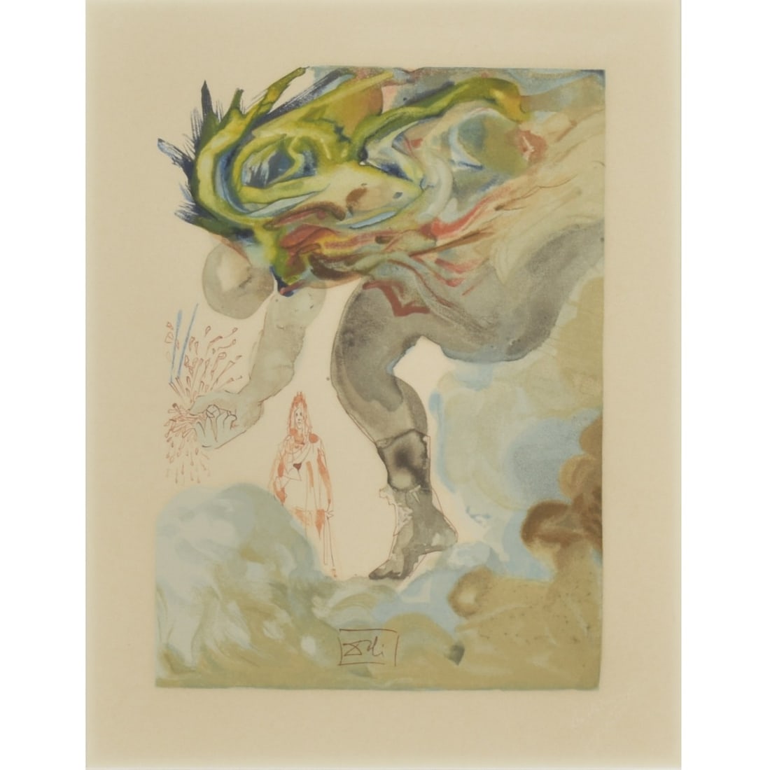 Salvador Dalí, Spanish (1904–1989): Salvador Dalí, Spanish (1904–1989), Color Wood Engraving on Rives Paper, "Giants Inferno 31" from the "Divine Comedy" Series. Signed in plate. Les Editions d'Art les Ileures Claires, Paris,