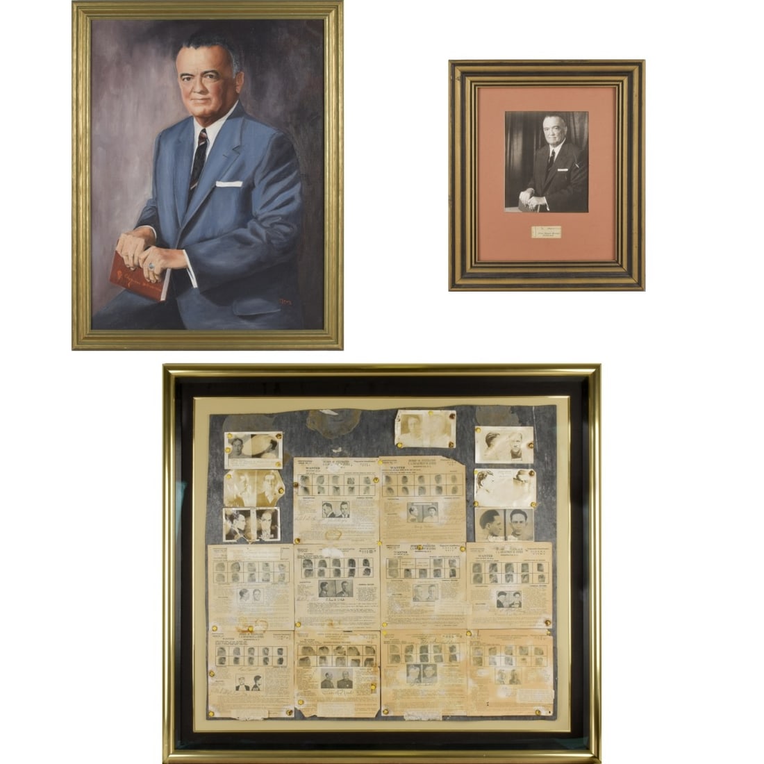 F.B.I., John Edgar Hoover Memorabilia: F.B.I Most Wanted Memobilia-John Edgar Hoover. Collection of wanted posters including such wanted persons as: Clyde Burrow, John Dillinger, Herman Barker, Frank Nash, George Nelson and others. Along w