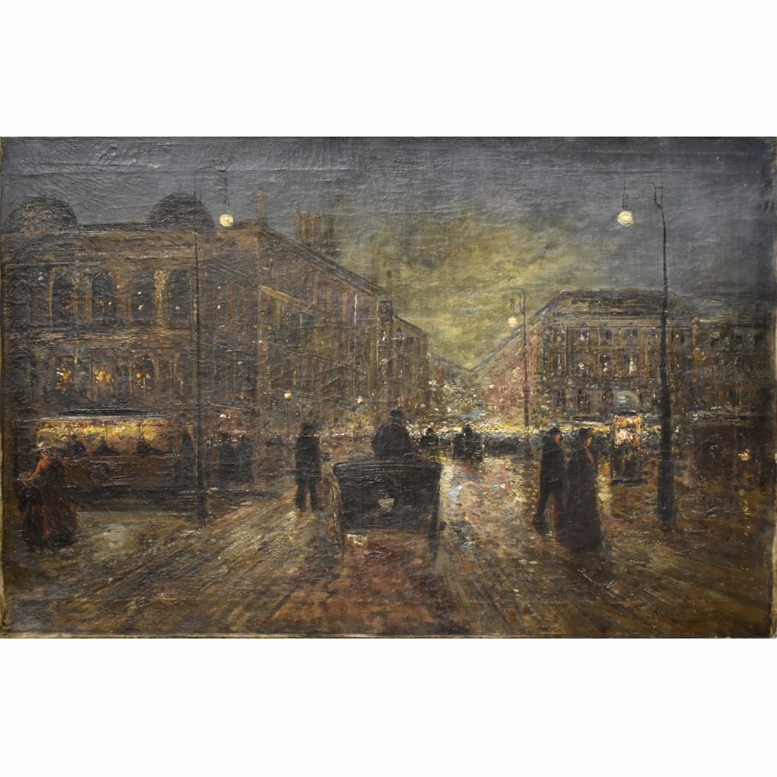 O. L. Tessier: Early 20th Century O.L. Tessier, Oil on Canvas, Paris Street Scene Winter Night. Signed lower right. Measures 25-5/8" H, 36-5/8" W. Provenance: Uppsala Auktionskammare: March 26, 2012 [Lot 00071].