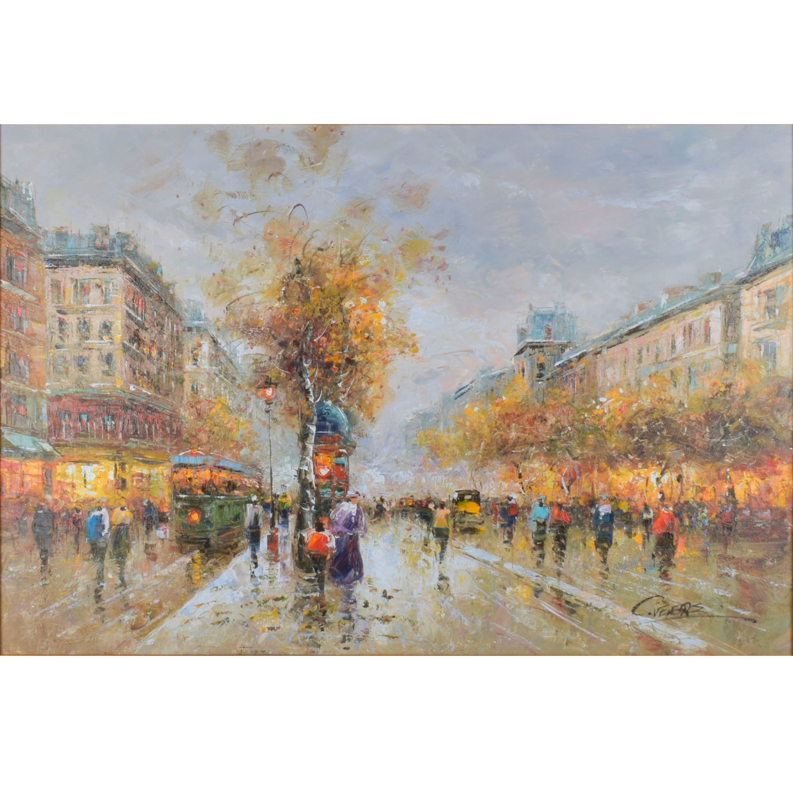 Christof Vevers (b. 1962): Christof Vevers (b. 1962). Oil on Canvas, Paris Street Scene. Signed lower right. Measures 24" H, 36" W; frame measures 30-1/2" H, 42-1/2" W. Kodner Galleries offers phone and absentee bidding at a