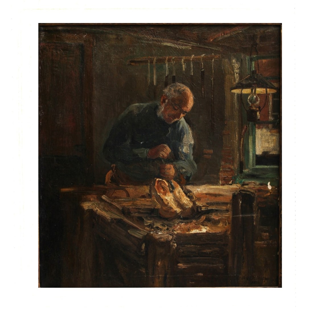Charles Paul Gruppé, Canadian (1860–1940): Charles Paul Gruppé, Canadian (1860–1940), Oil on Canvas, "The Cobbler". Signed and dated 1896 lower right. Measures 20-1/2 H, 18-1/2" W; frame measures 27" H, 25-1/2" W. Kodner Galleries offers