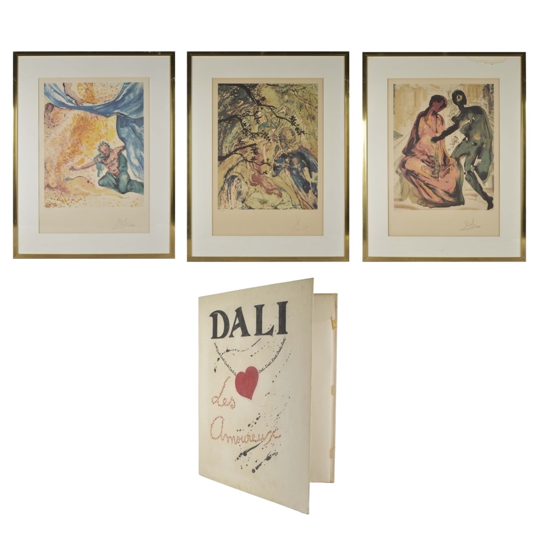 Salvador Dali, Spanish (1904 - 1989): Salvador Dali, Spanish (1904 - 1989) "Les Amoureux" [complete portfolio]. 1978-1979. Edition I 332 of 350. Portfolio features three framed lithographs in colors on Arches paper ["Anthony and Cleopatra