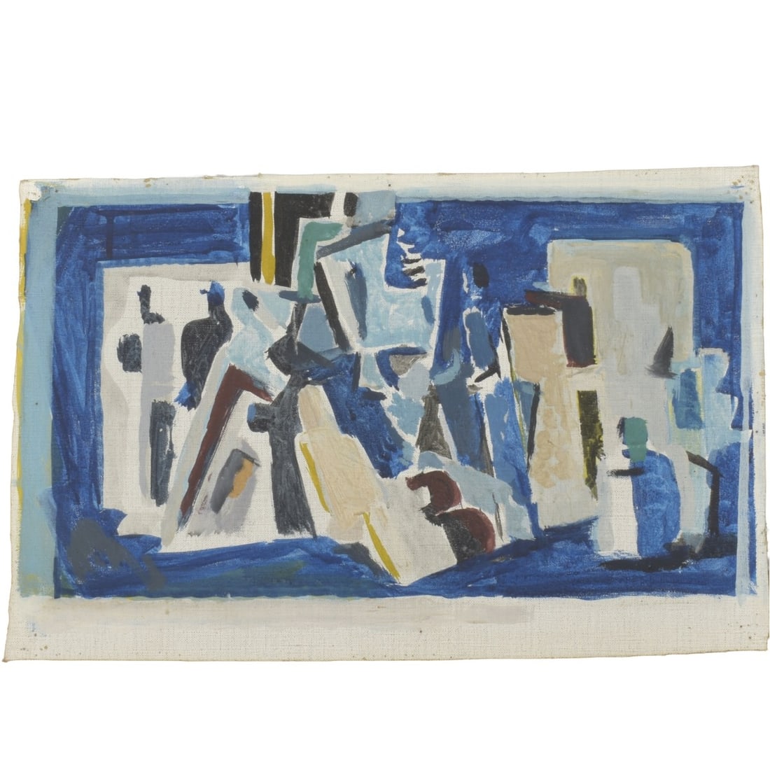 Ed Clark, American (1926-2019): Ed Clark, American (1926-2019), Oil on Canvas laid on Masonite Panel by the Artist, "The Movie Goers". Unsigned. A rare early, circa 1952 work in the Cubism style when Cark was living in Paris and att