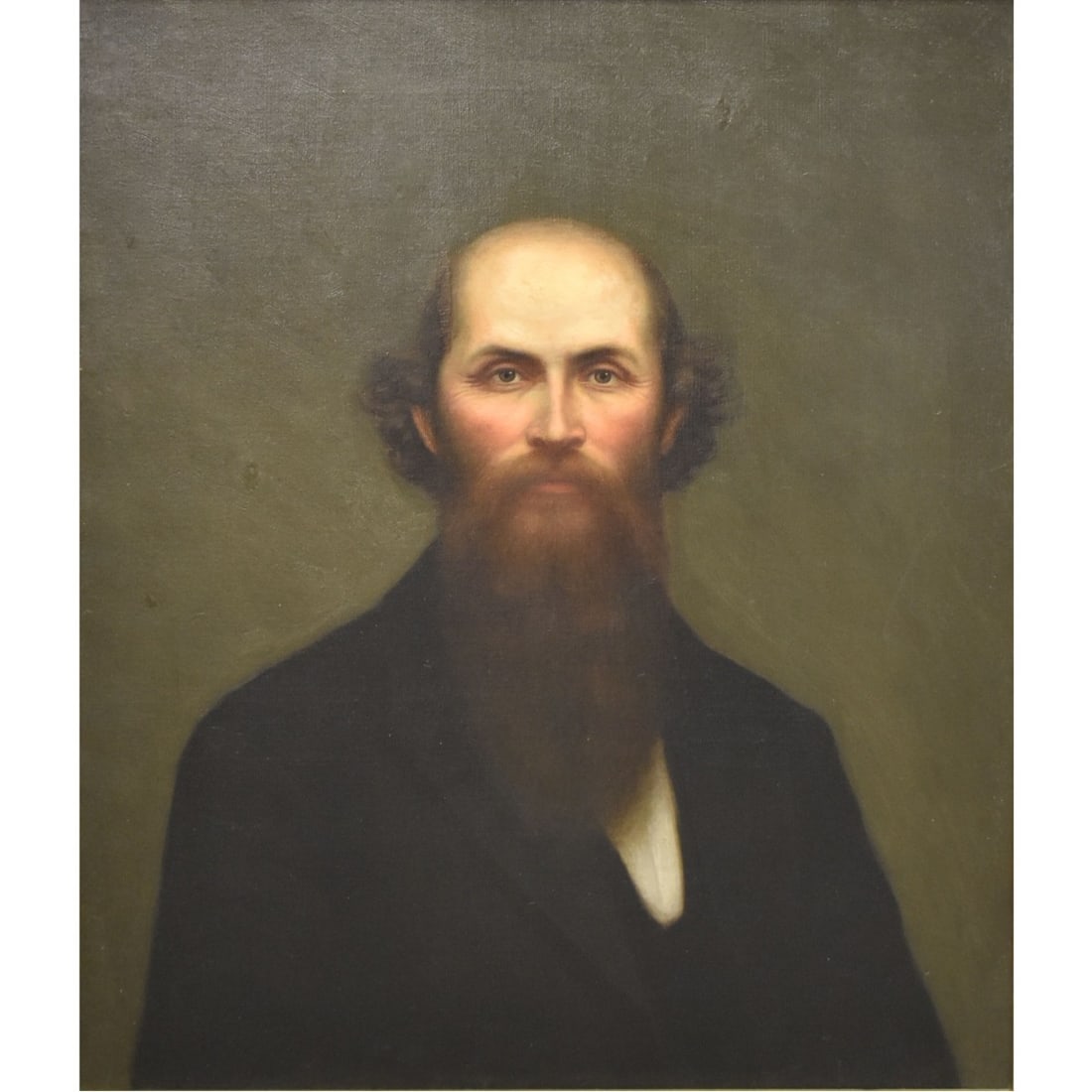 19th Cent., O/C Portrait of a Man: 19th Cent. Probably American School, Oil on Canvas, Portrait of a Man with Beard. Unsigned. Measures 30" H, 25" W; frame measures 35-1/4" H, 30-1/4" W. Condition: Good conserved condition. Relined and
