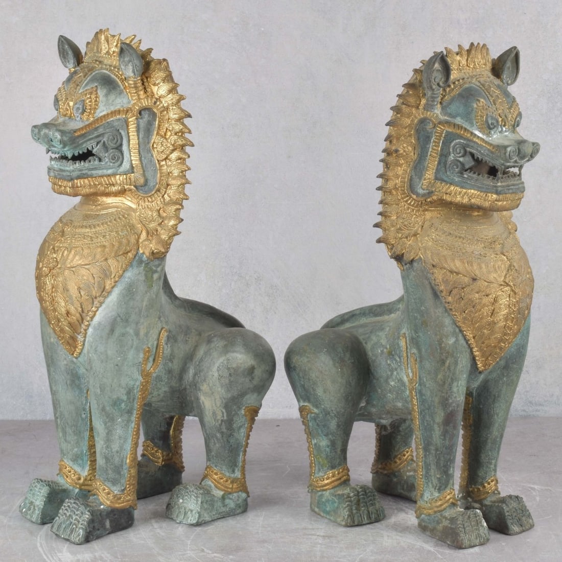 Pair of Thai-Khmer Bronze Foo Dogs (1 of 9)