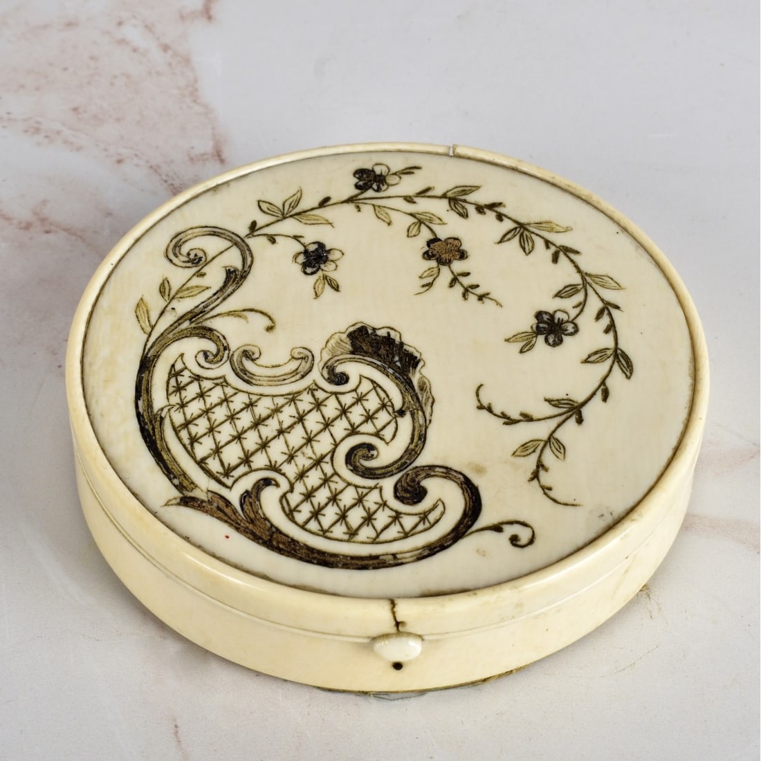 Antique French Napoleonic Inlaid Box: Antique French Napoleonic Inlaid Box. Satin lined interior. Measures 1" x 3-3/4". We Will Not Ship This Item Out of State of Florida. Anyone Having This Item Shipped Must Have a Florida Address or