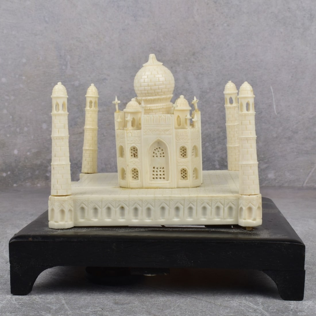 Antique Taj Mahal Carving: Antique Taj Mahal Carving as a Desk Bell Mounted on a wood base. Sculpture measures: 2-3/4" H, 3-3/4" Square. We Will Not Ship This Item Outside of the State of Florida. Anyone Having This Item
