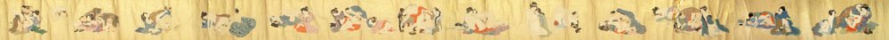 17th Century Erotic Japanese Shunga Scroll With 16-1/2: 17th Century Erotic Japanese Shunga Scroll with 16-1/2 Feet of Erotic Ink and Color on Paper. Unsigned. Provenance: ex Collection Charles Martignette, Florida. His Collection was Featured in the Frenc