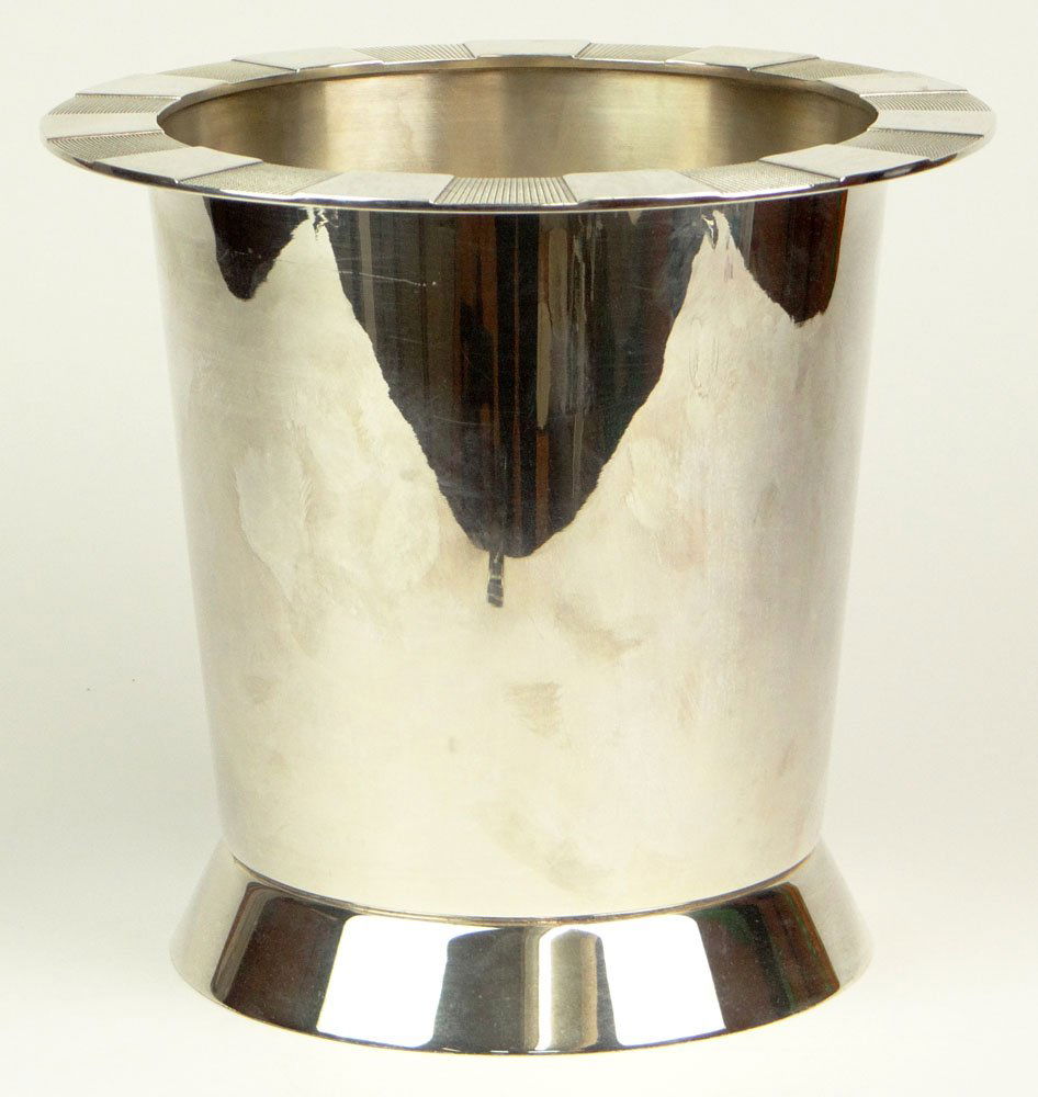 20th Century Christofle Silver Plate Wine Bucket. Signe: 20th Century Christofle Silver Plate Wine Bucket. Signed with Christofle, Logo and O + Chess Knight + C. Good to Very Good Used Condition, Some Scratching to Interior Base. Measures 8-1/2 Inches Tall