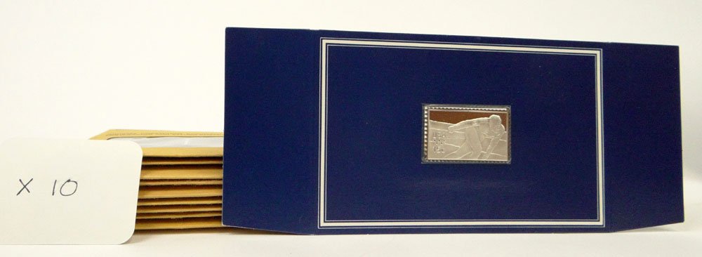 Circa 1980 The Franklin Mint under Authorization of the: Circa 1980 The Franklin Mint under Authorization of the United States Post Office Complete Collection of Ten (10) Sterling Silver Stamps "The 1980 United States Olympic Postage Stamps". These are offi