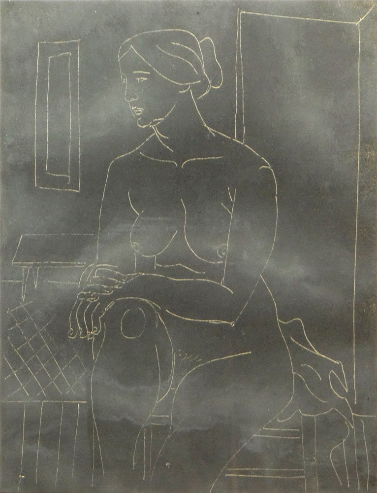 Irving Amen American-New York (born1918- ) Limited Edit: Irving Amen American-New York (born1918- ) Limited Edition Monotype "Seated Girl" Pencil Signed Amen Lower Right, Monotype Lower Center and Titled Lower Left with Number 41. Very Good Condition. Image