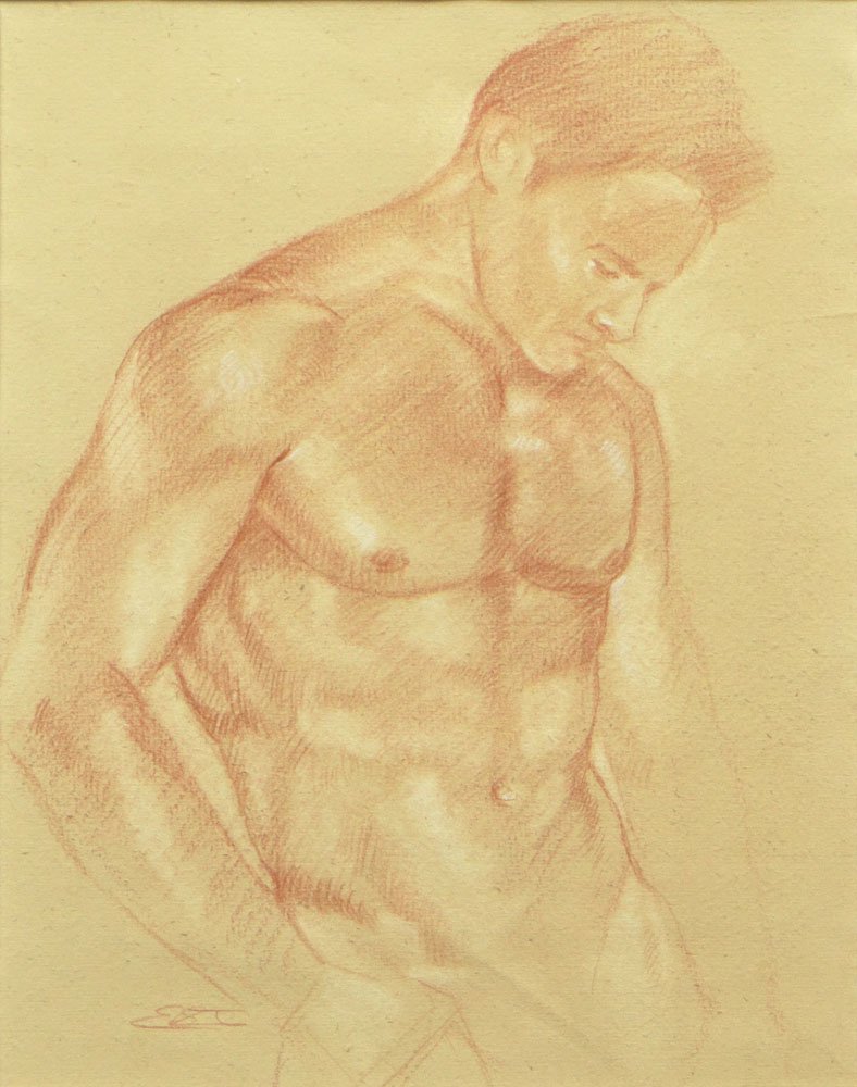 Jose Luis Mendez, American-Puerto Rico (born 1969) Circ: Jose Luis Mendez, American-Puerto Rico (born 1969) Circa 1999 Drawing on Toned Paper "Male Nude Study". Signed Lower Left. Good Condition or Better. Measures 9-1/2 Inches Tall and 7-1/4 Inches Wide, F