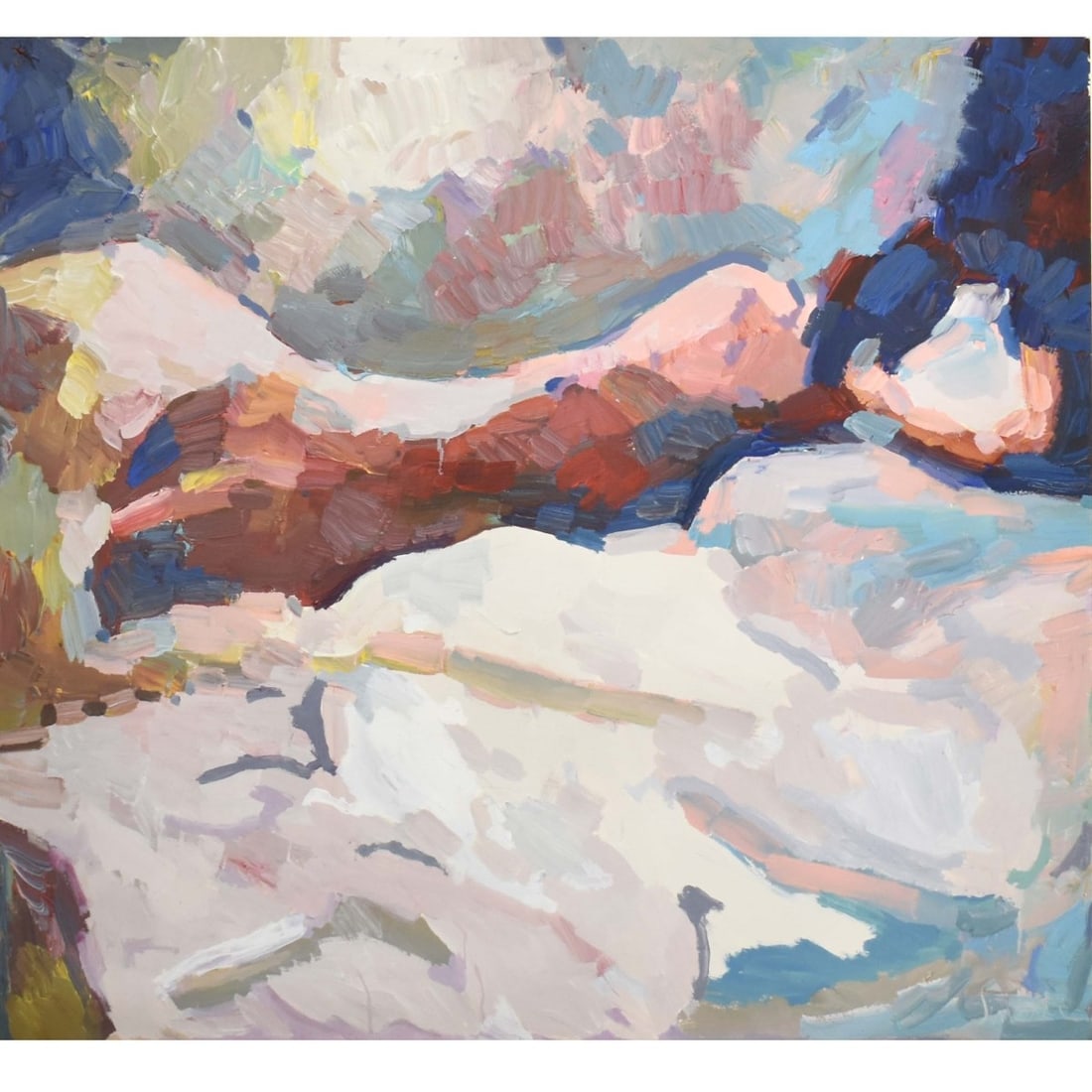 Nicola Simbari, Italian (1927-2012): Nicola Simbari, Italian (1927-2012) Oil on Paper Mounted on Foam Core. Framed. Signed bottom right hand corner. Image area measures: 42" high, 47" wide, frame measures: 52" high, 58" wide. Kodner Gall