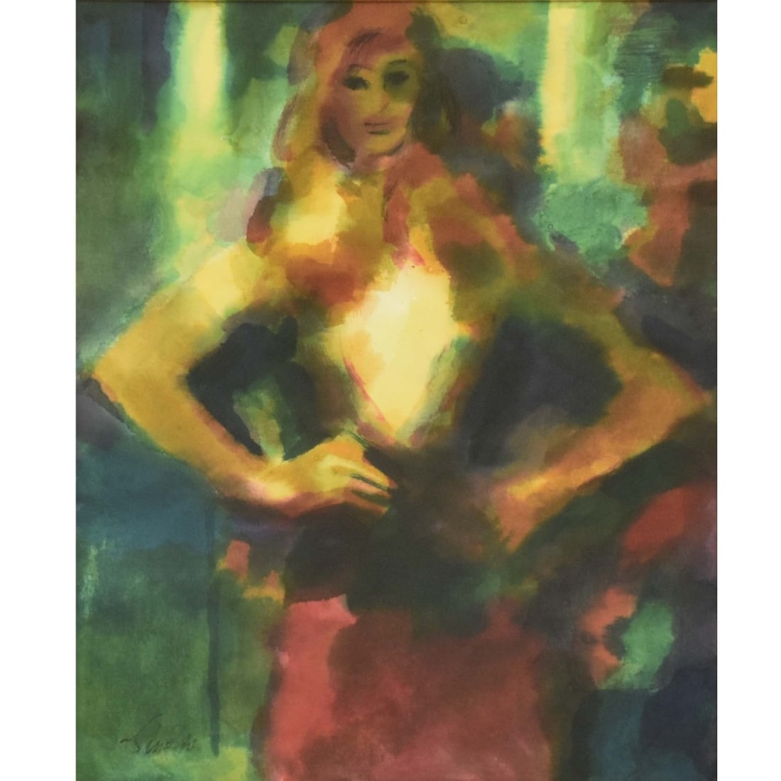 Nicola Simbari, Italian (1927-2012): Nicola Simbari, Italian (1927-2012) Water Color and Gouache on Paper. Framed. Signed bottom right hand corner. Image area measures: 23-1.2" high, 17-1/2" wide, frame measures: 34-1/2 high, 28-1/2" wid