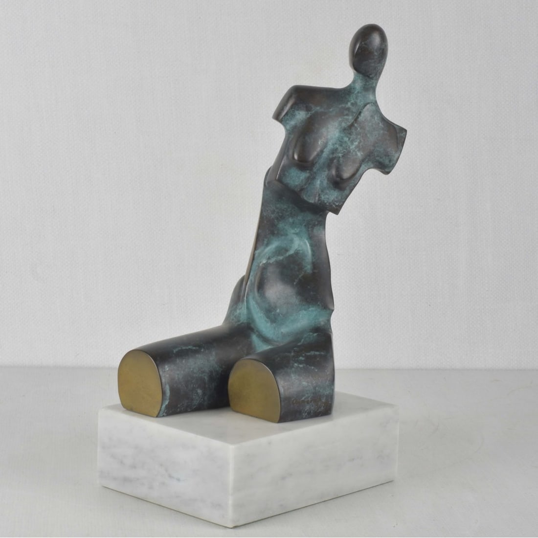 Ramon Aymerich, Spanish (b. 1942): Ramon Aymerich, Spanish (b. 1942) Patinated Figurative Bronze Sculpture of a Female Nude. Mounted on a grey-white marble base. Signed and numbered "3/50" in the bronze. Sculpture measures: 11-1/4" hig