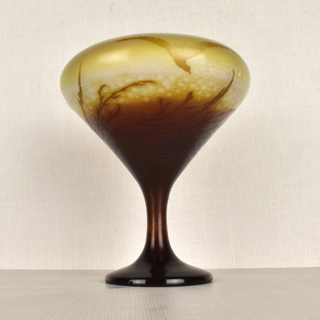 Emile Galle Vase: French 19th Century Emile Galle Cameo Vase with a Pedestal Footed Base. Decorated With Sea Gulls flying above the sea, double signed "Galle" in cameo to the side with the star, (productions dates