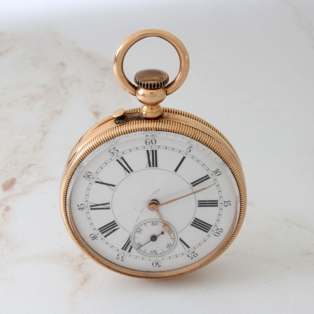 Breguet 15K Pocket Watch: Antique Spiral Breguet 15 Karat Yellow Gold Pocket Watch, White Dial. Manual wind movement. Case measures 34mm. Signed, stamped 15K. Approx. weight: 34.03 grams. Kodner Galleries offers phone and