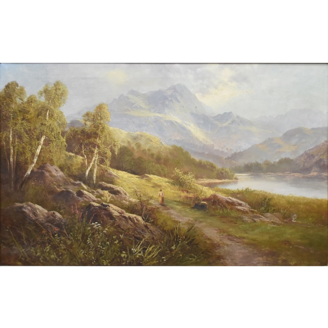 Sidney Yates Johnson, British (a.1901-1910): Sidney Yates Johnson, British (active1901-1910) Oil on Canvas Mountain River Landscape, Possibly Wales. Signed and dated "1914". Image area measures: 19-1/2" high, 29-1/2" wide, frame measures: 27" hi