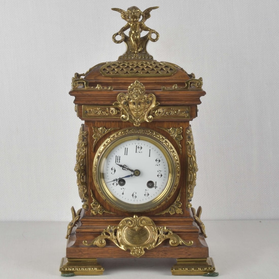 19 C. French Oak and Gilt Brass Mantle Clock (1 of 8)