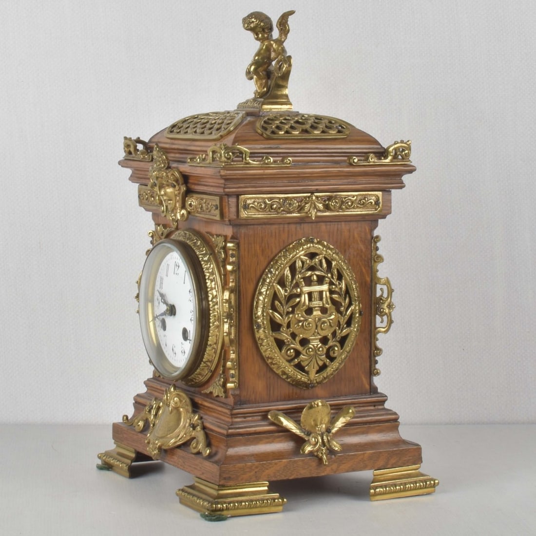 19 C. French Oak and Gilt Brass Mantle Clock - 2