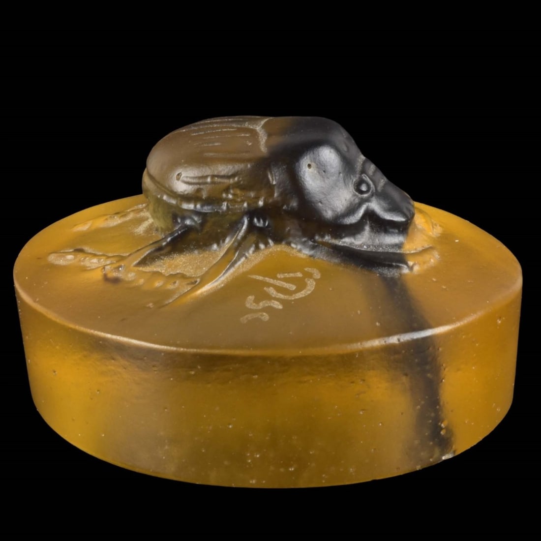 Amalric Water Pate de Verre Scarab: Attributed to: Amalric Walter, French (1870-1959) Pate de Verre Scarab.. Signed "A W", "N" and :"PSC". Measures 1-1/8" H, 2" L, 1-3/4" W. A work listed as "attributed to:" the respective artist has