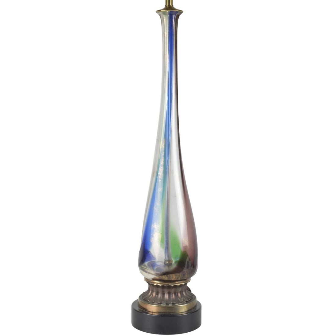 Vintage Italian Murano Glass Table Lamp: Vintage Italian Murano Glass Table Lamp. Glass portion measures: 27-1/2" high, overall from bottom to top measures: 50" high, base measures: 3-1/4" high, 6-1/2" diameter. Kodner Galleries offers