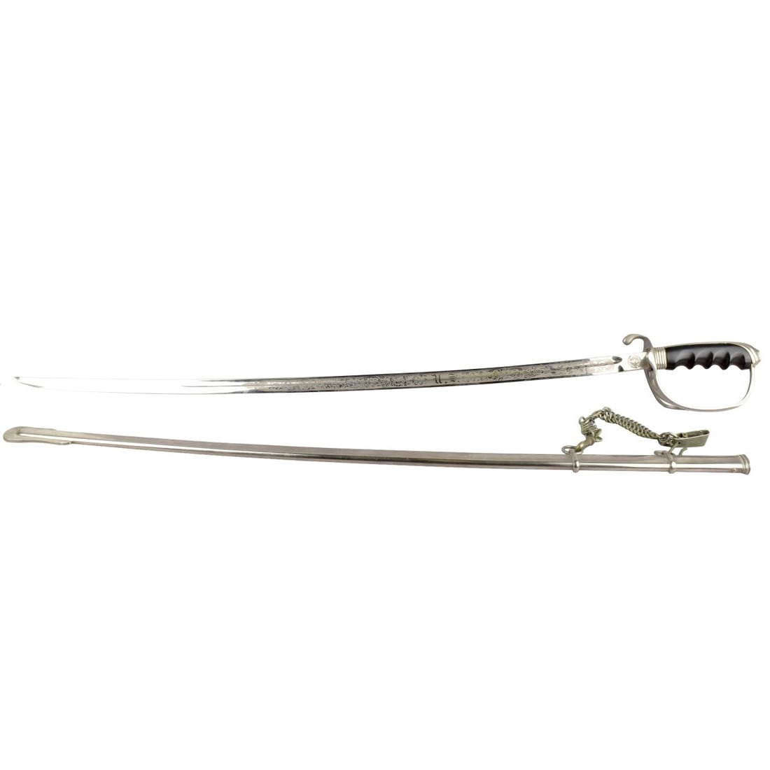 Reproduction US Army Dress Sword: Reproduction US Army 1902 Dress Sword with Fine Engraving and Original Scabbard. Length: 37-1/2" long. Kodner Galleries offers phone and absentee bidding at a low, flat 21% buyer’s premium without