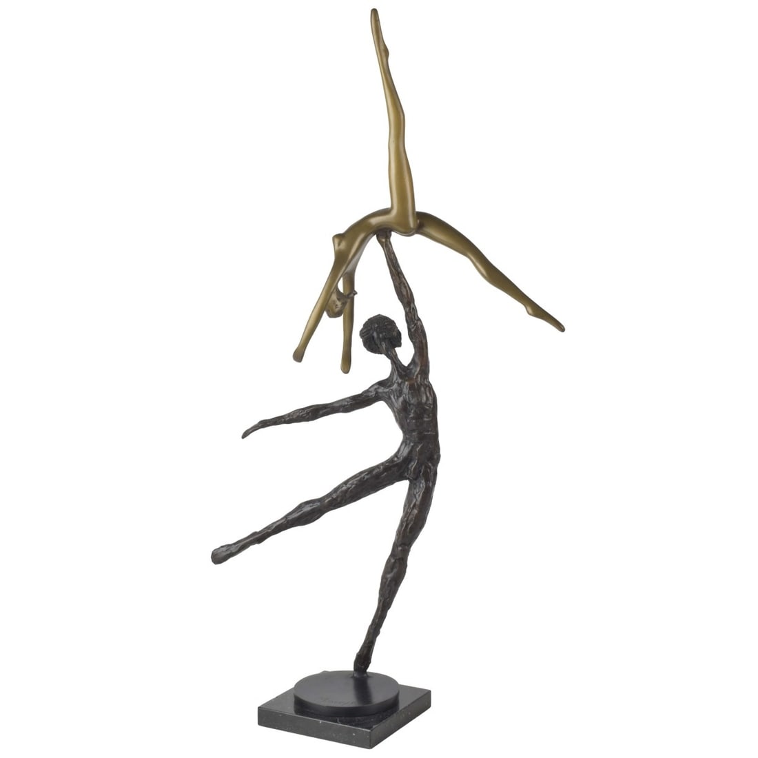 Monyo Simon Mihailescu-Nastrurel, Romanian: Monyo Simon Mihailescu-Nastrurel, Romanian (1926-2000 "Ballet Dancers" Patinated Bronze Sculpture Attached to a Marble Plinth with Incised Signature. Overall with marble base measures: 27" high, 14"