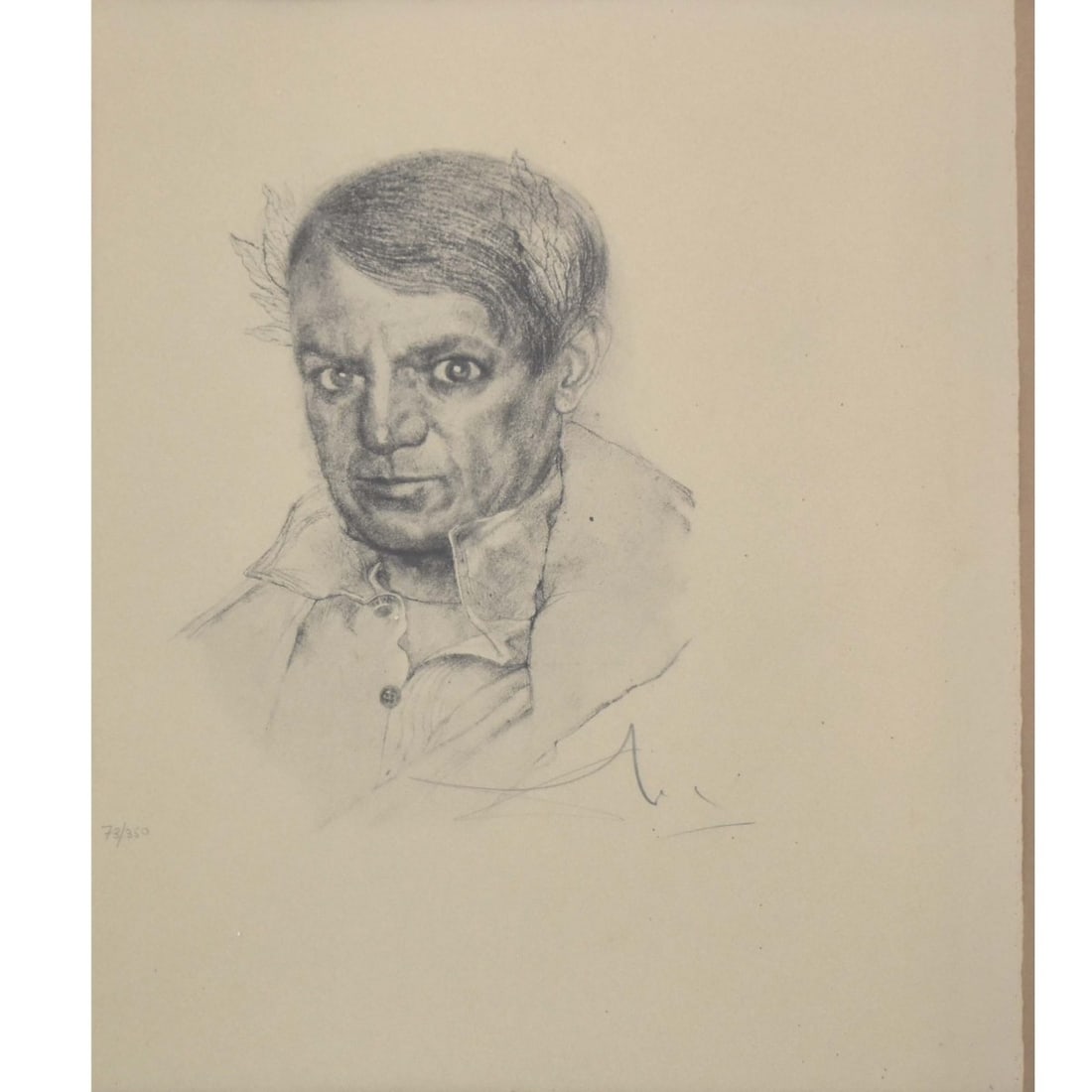 Salvador Dalí, Spain/France (1904-1989): Salvador Dalí, Spain/France (1904-1989) Portrait of Young Picasso Lithograph on BFK Rives Paper. Signed in pencil lower right and numbered 73/350 lower left. COA affixed to the back measures: