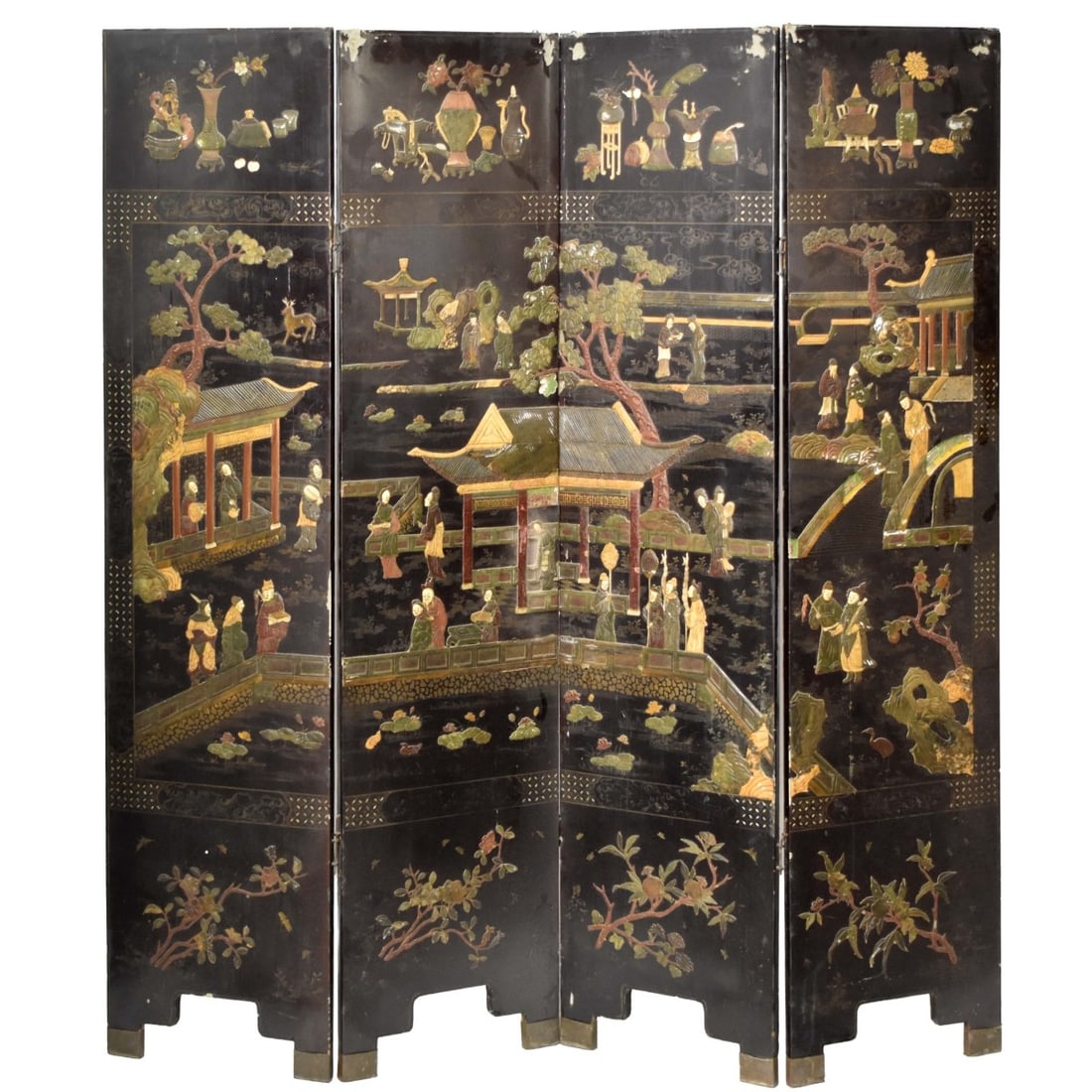 Chinese Hardstone Four Panel Room Screen (1 of 9)