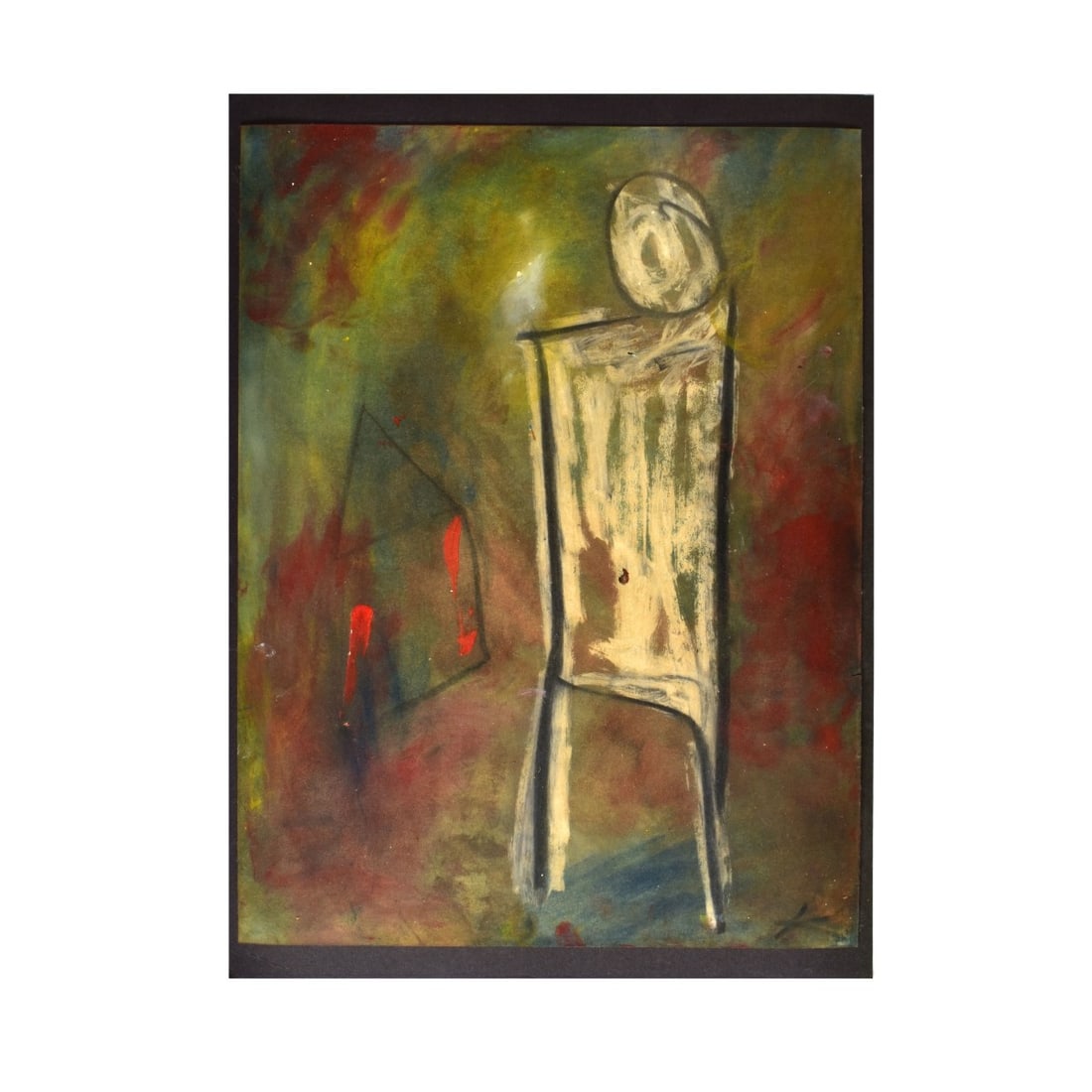 Karl Mullen, Irish (Born 1954): Karl Mullen, Irish (Born 1954) Mixed Media on Paper Laid on Cardboard "Abstract Standing Figure in Exterior Scene" Signed Lower Right. Sheet measures 25" x 19-1/8".Backing measures 27-1/4" x 20".