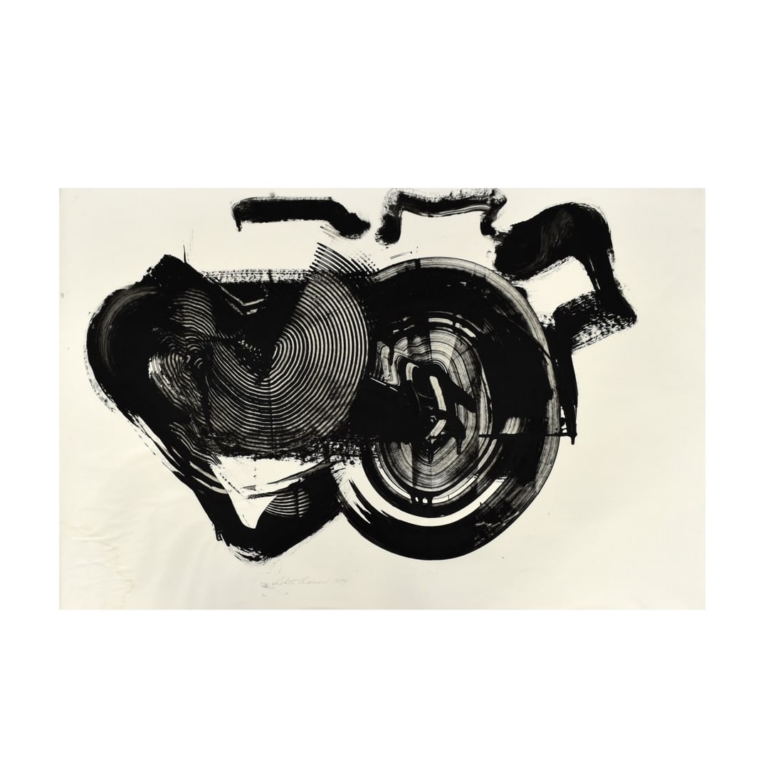 Robert Ranieri, American (Born 1930): Robert Ranieri, American (Born 1930) Oil on Paper "Black and White Abstract Composition" Signed and Dated 1994 Lower Center. Unframed. Measures 23" x 35". Please note, this lot will be rolled in a