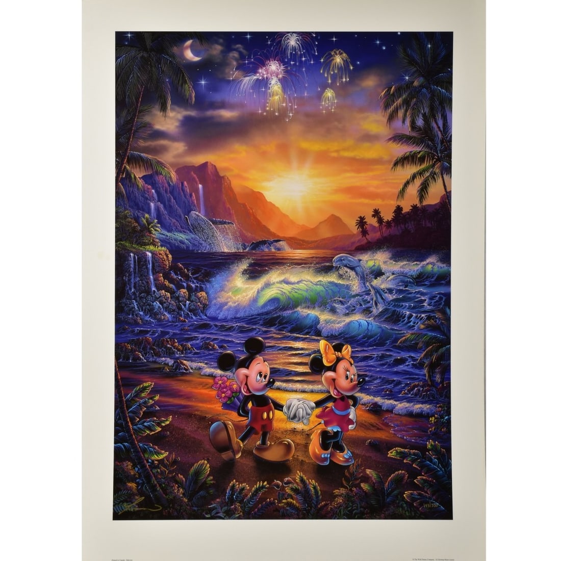 Christian Riese Lassen American (b.1956): Christian Riese Lassen American (b.1956) "Seaside Romance" Aquaprint with Spot Lamination. Hand signed in hot pink to right and numbered "143/350." A COA is provided. Image area measures: 30" high,