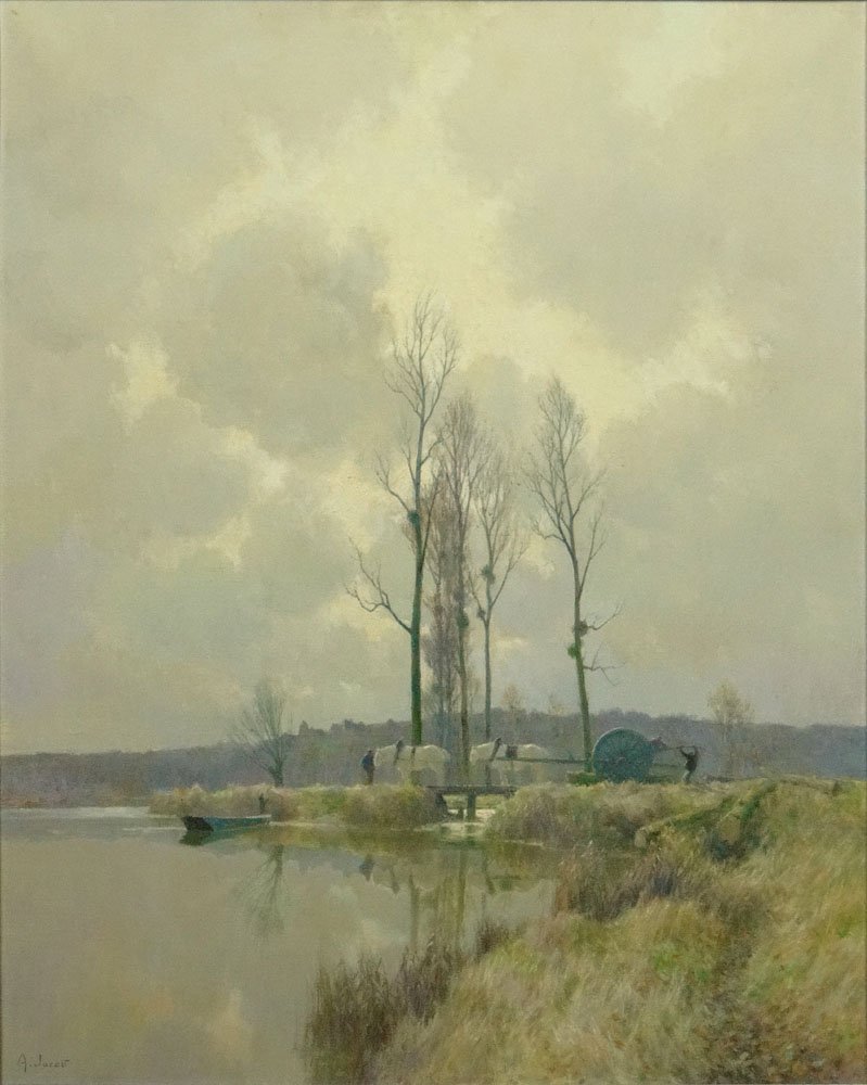 Alexandre Jacob French (1876-1972) Oil on Canvas: Alexandre Jacob French (1876-1972) Oil on Canvas "Novembre au Marais Environs d'Amiens" Signed Lower Left, Signed Again, Titled and Additional Information en Verso. Originally sold by Newman Galleries